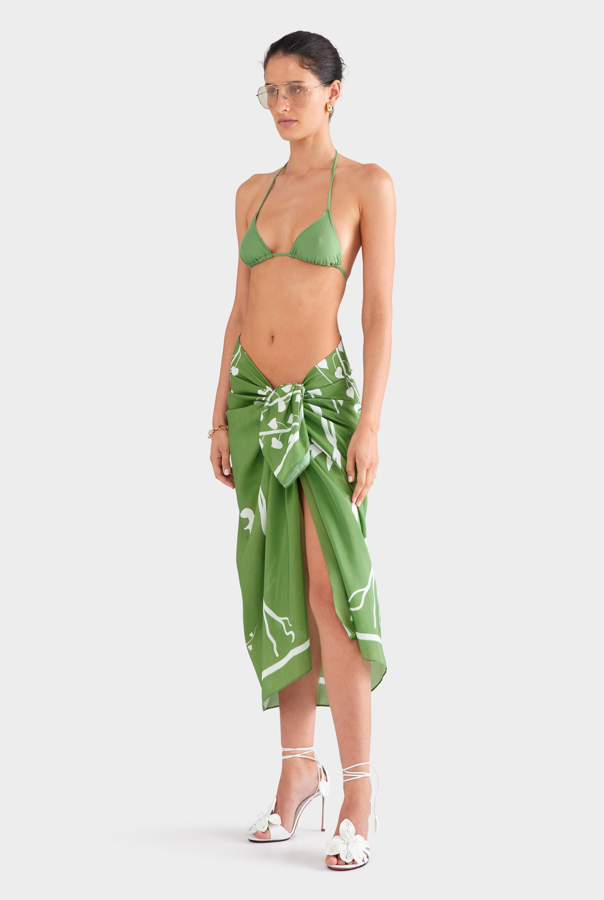 Silk Cotton Pareo - Ivy Green Stamp Print