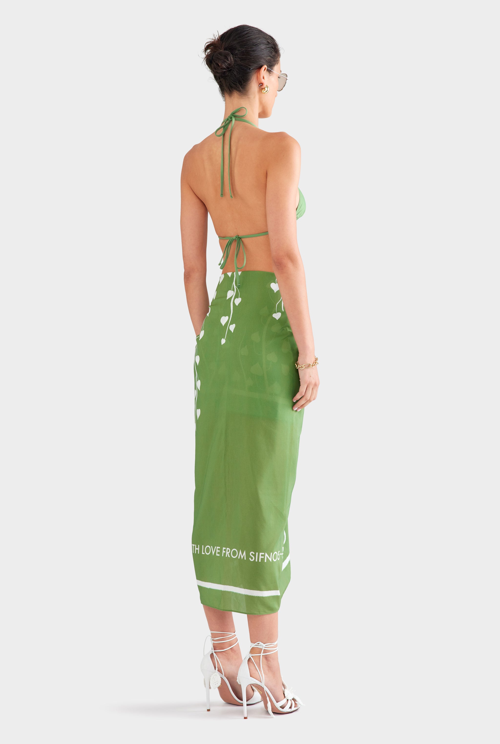 Silk Cotton Pareo - Ivy Green Stamp Print