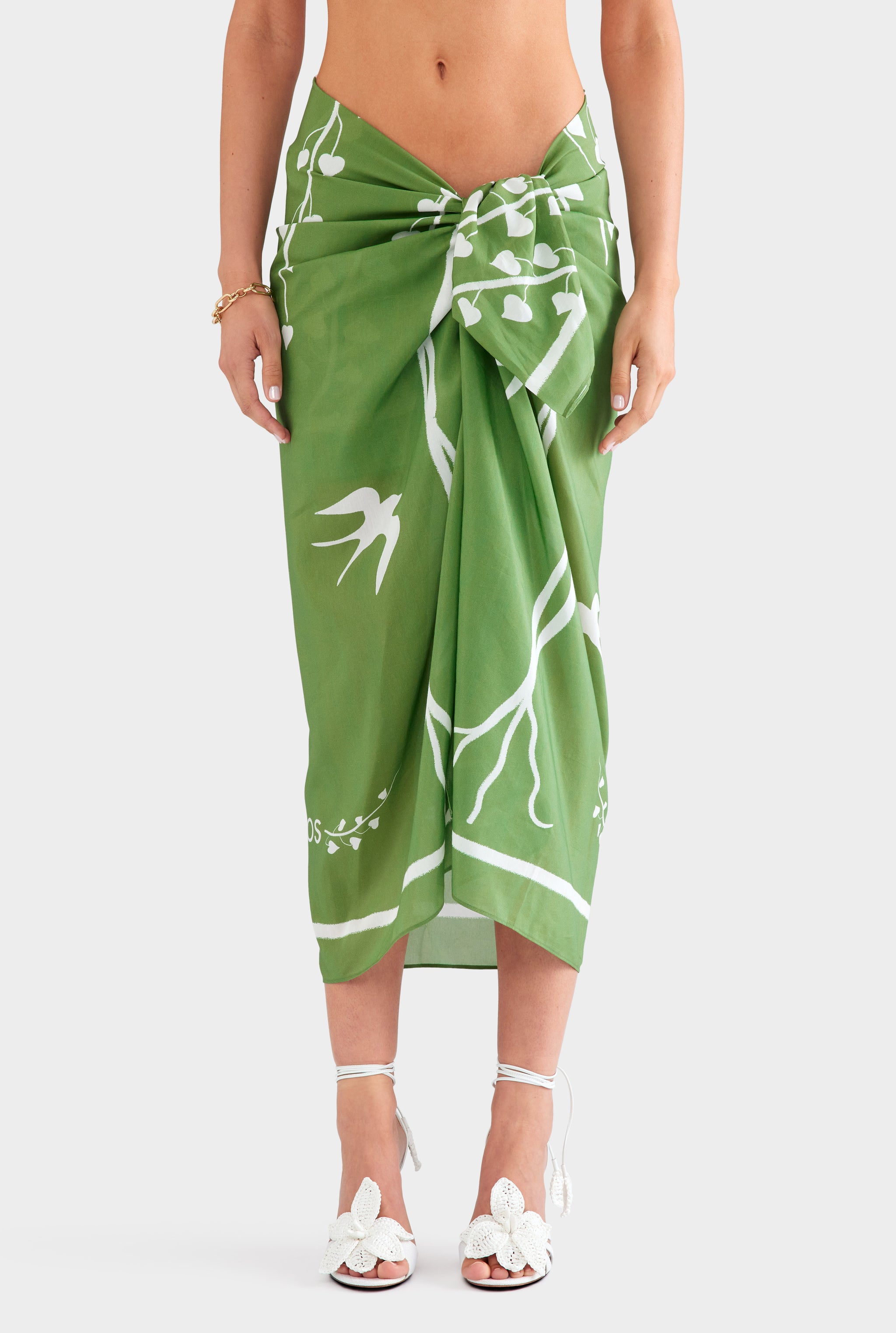 Silk Cotton Pareo - Ivy Green Stamp Print