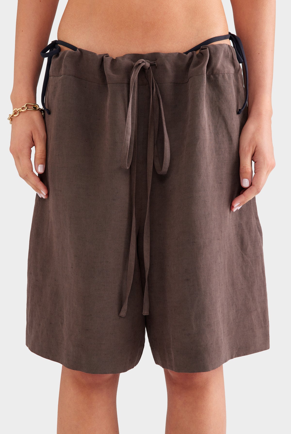 Drawstring Linen Short Set Silk Linen Drawstring Short Chocolate | Venroy – VENROY