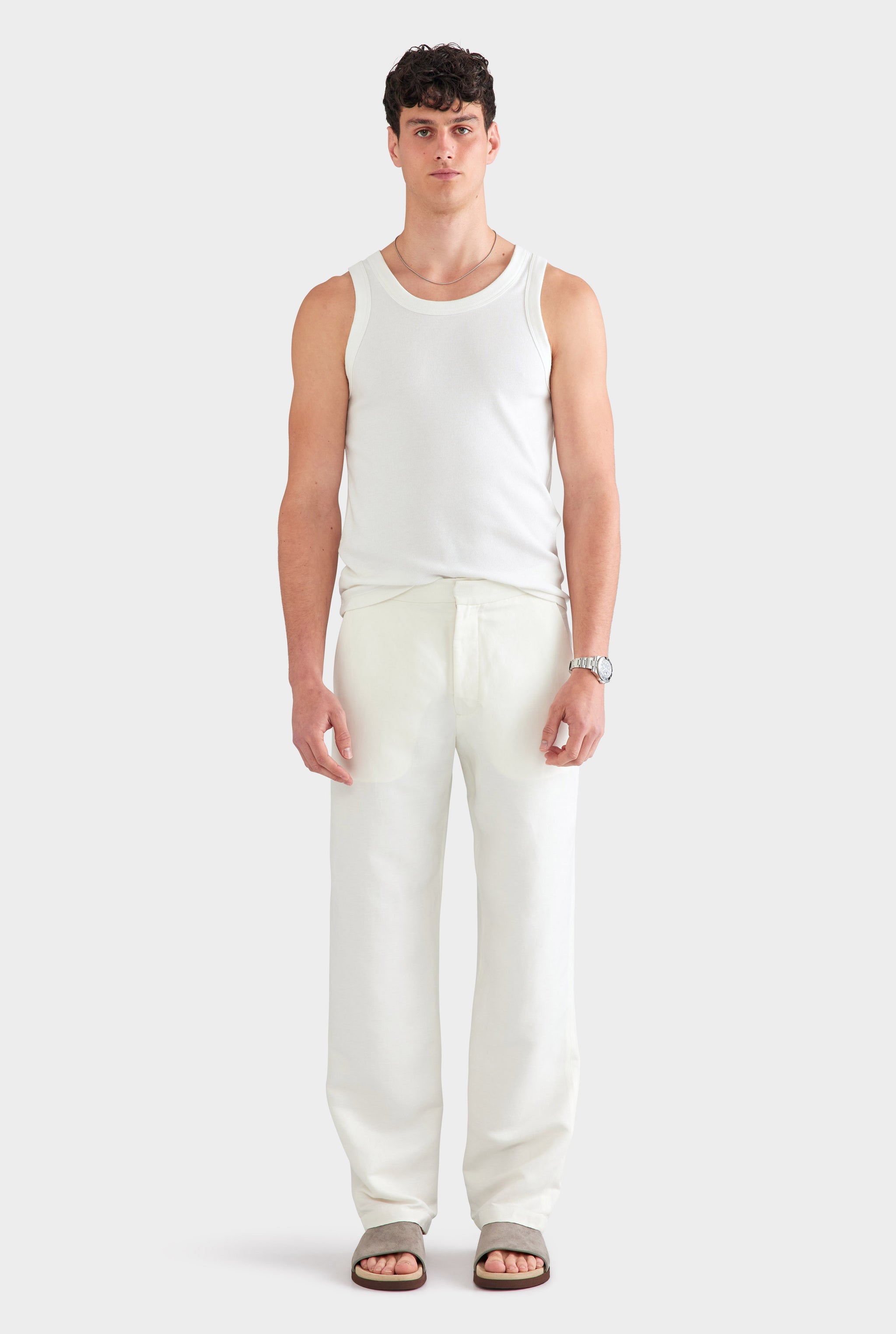 Silk Linen Side Tab Trouser - Cream