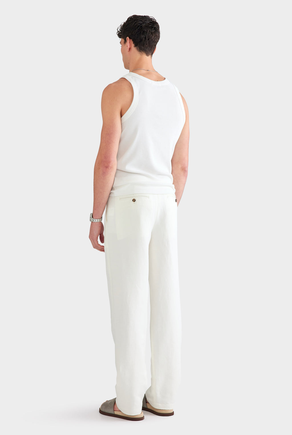 Silk Linen Side Tab Trouser - Cream