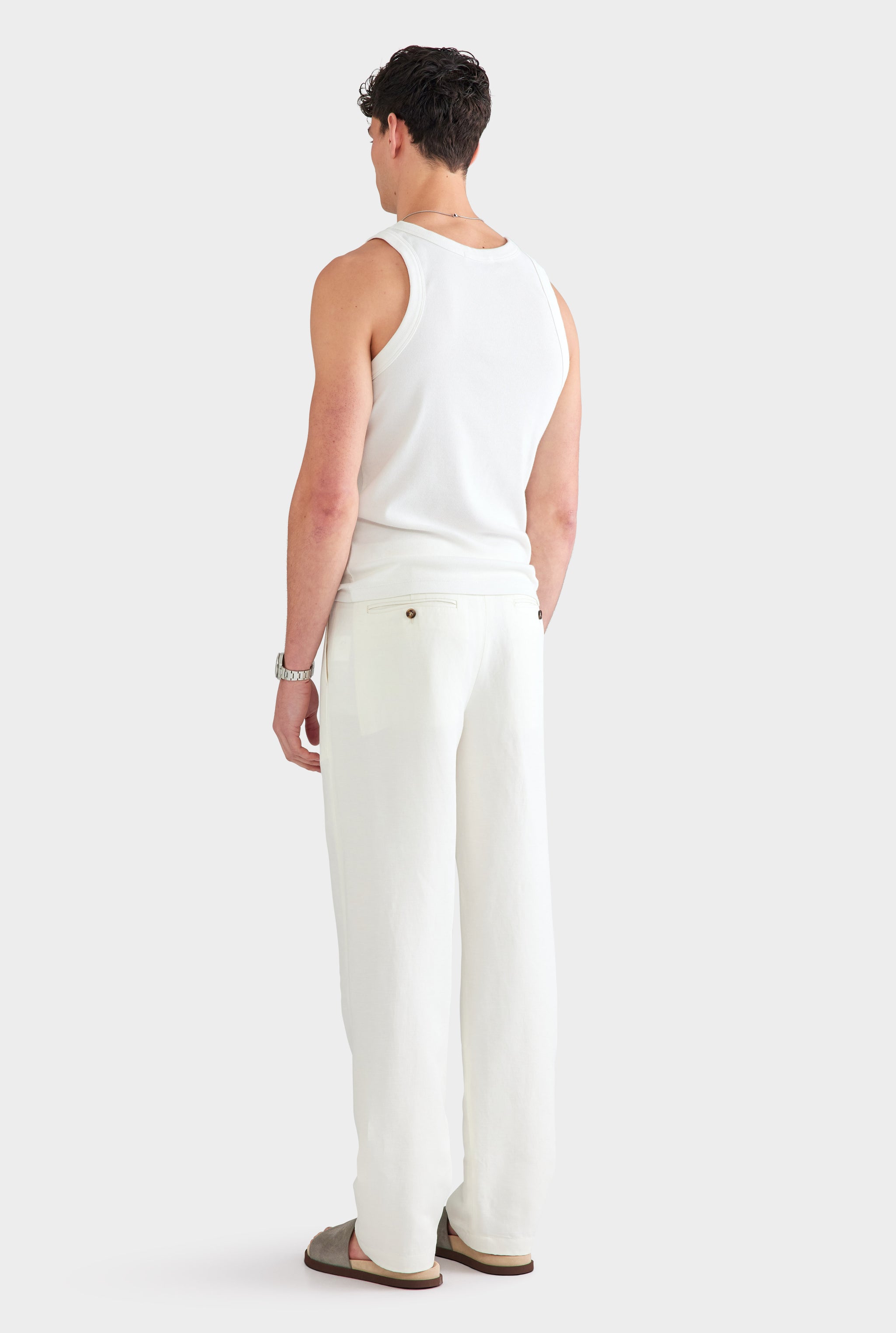 Silk Linen Side Tab Trouser - Cream