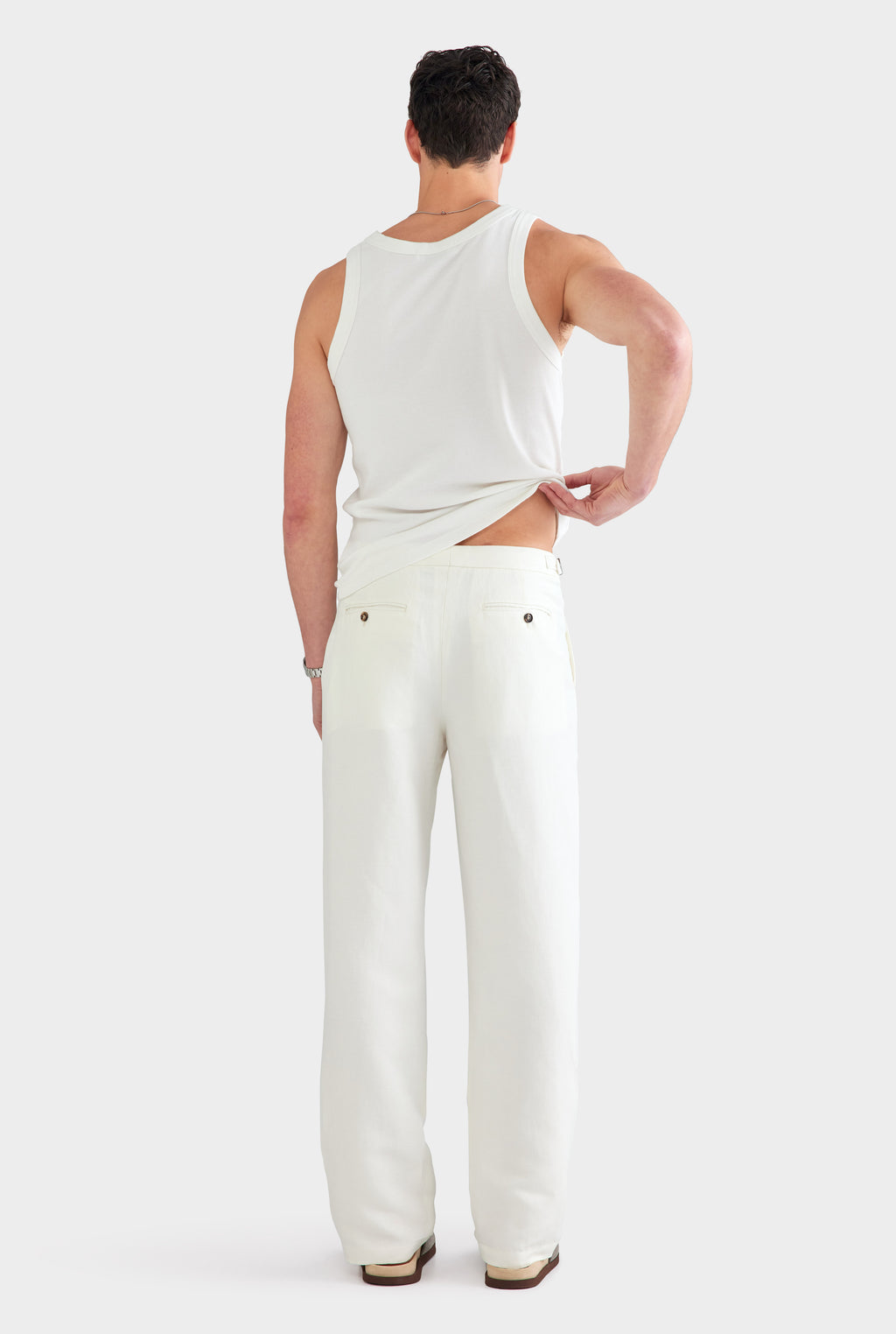 Silk Linen Side Tab Trouser - Cream