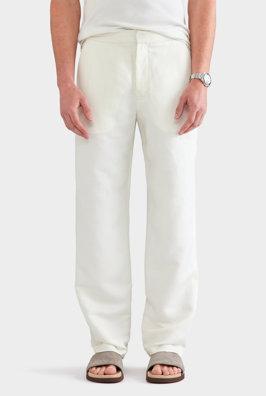 Silk Linen Side Tab Trouser - Cream