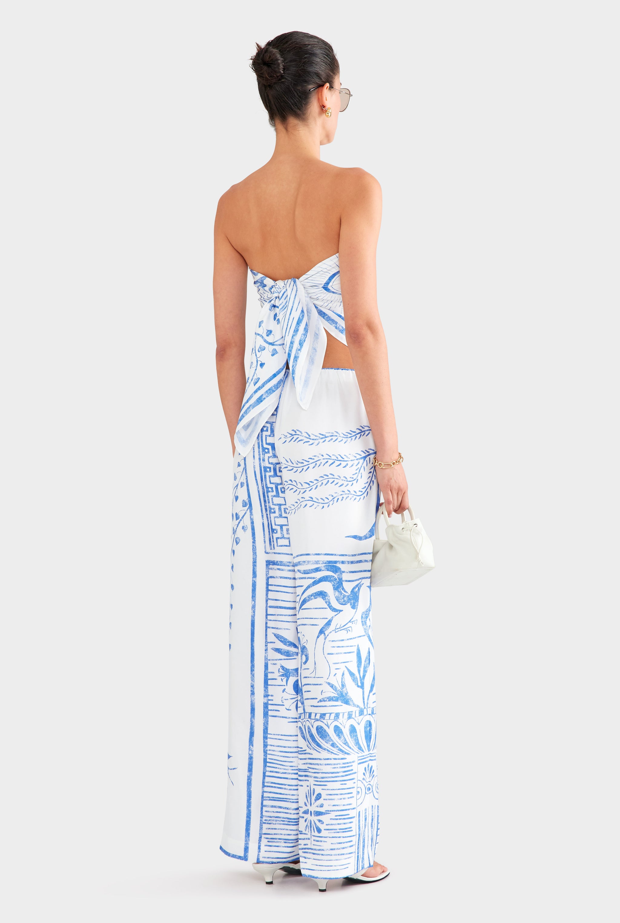 Silk Scarf - White/Blue Greek Stamp