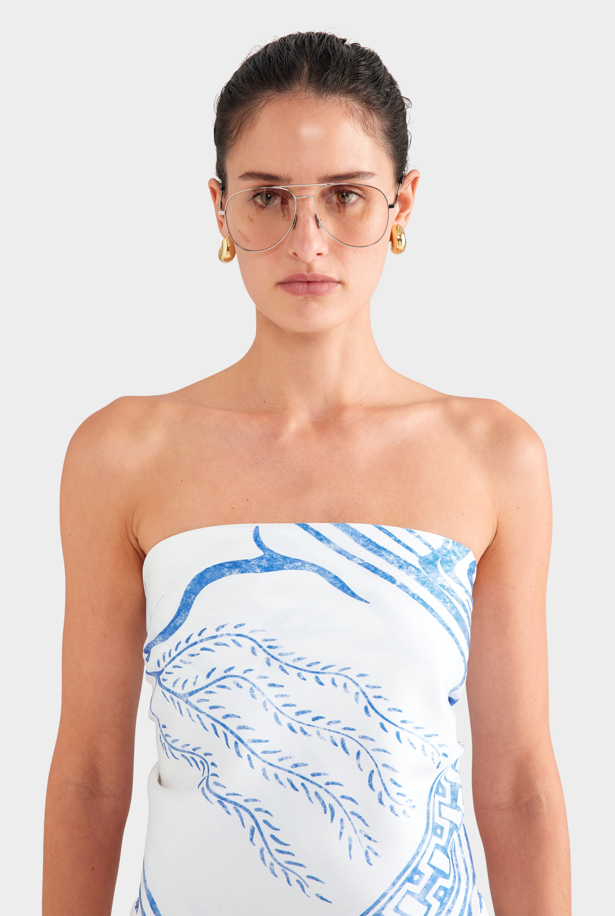 Silk Scarf - White/Blue Greek Stamp