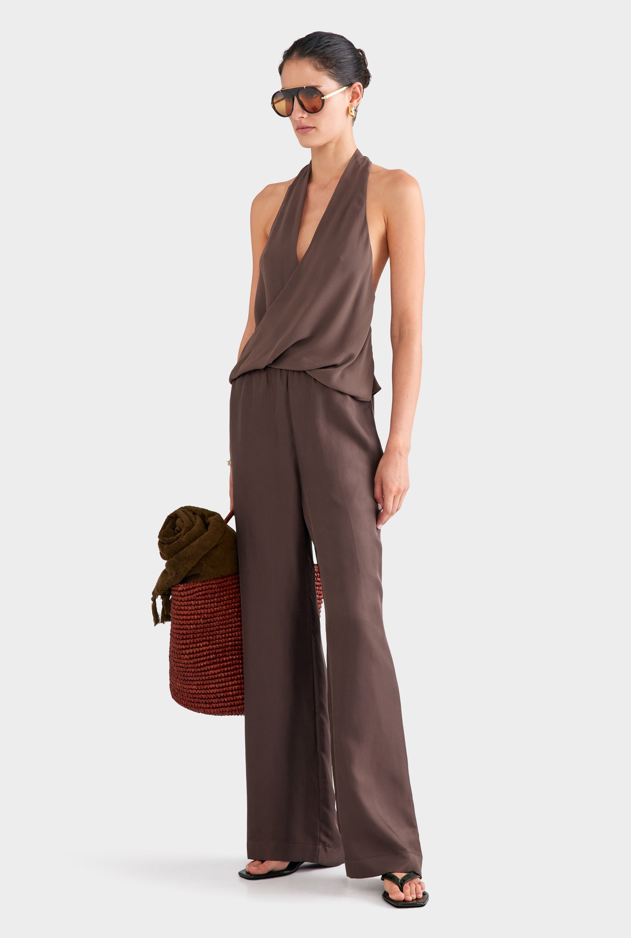 Silk Twist Plunge Top - Chocolate