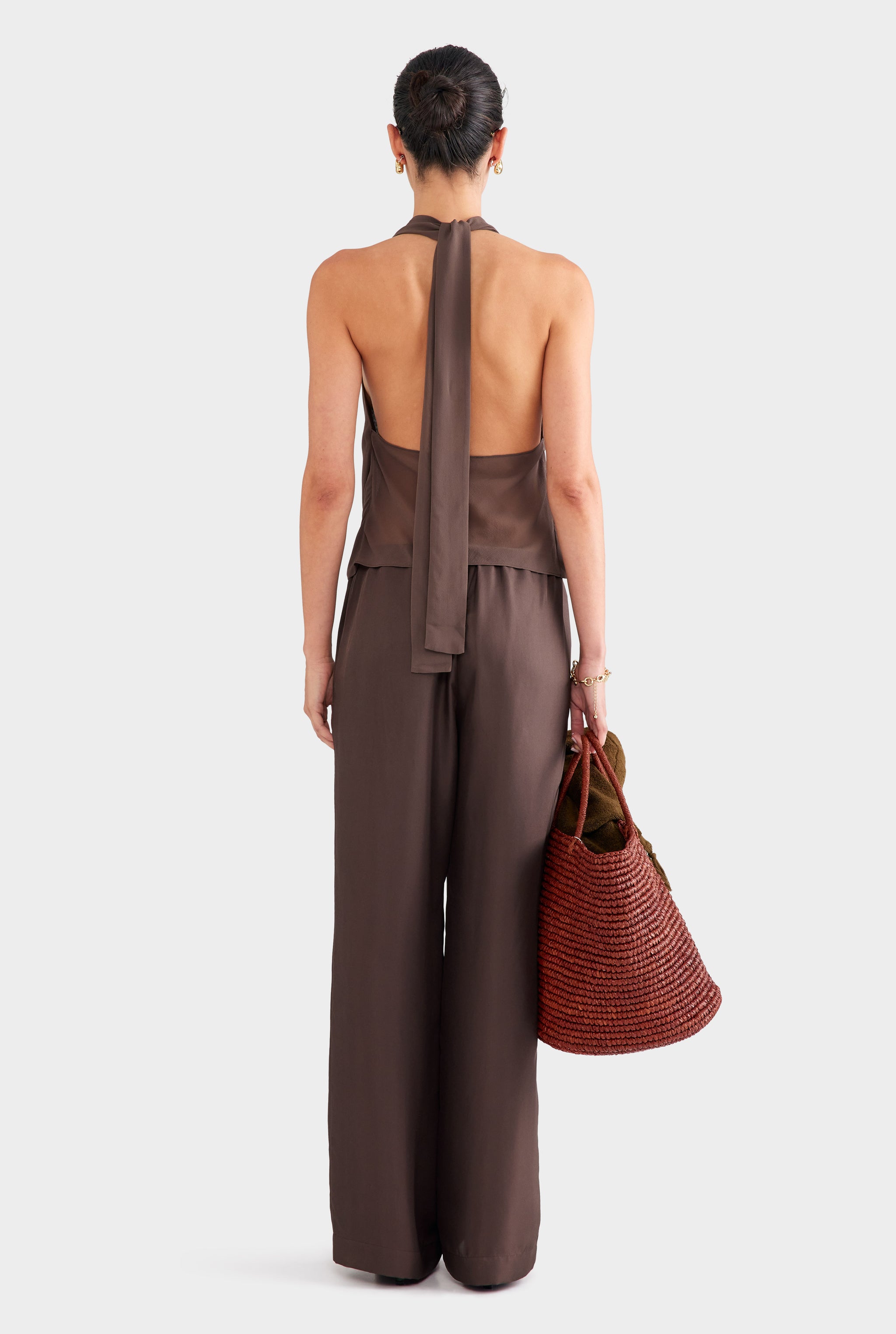 Silk Twist Plunge Top - Chocolate