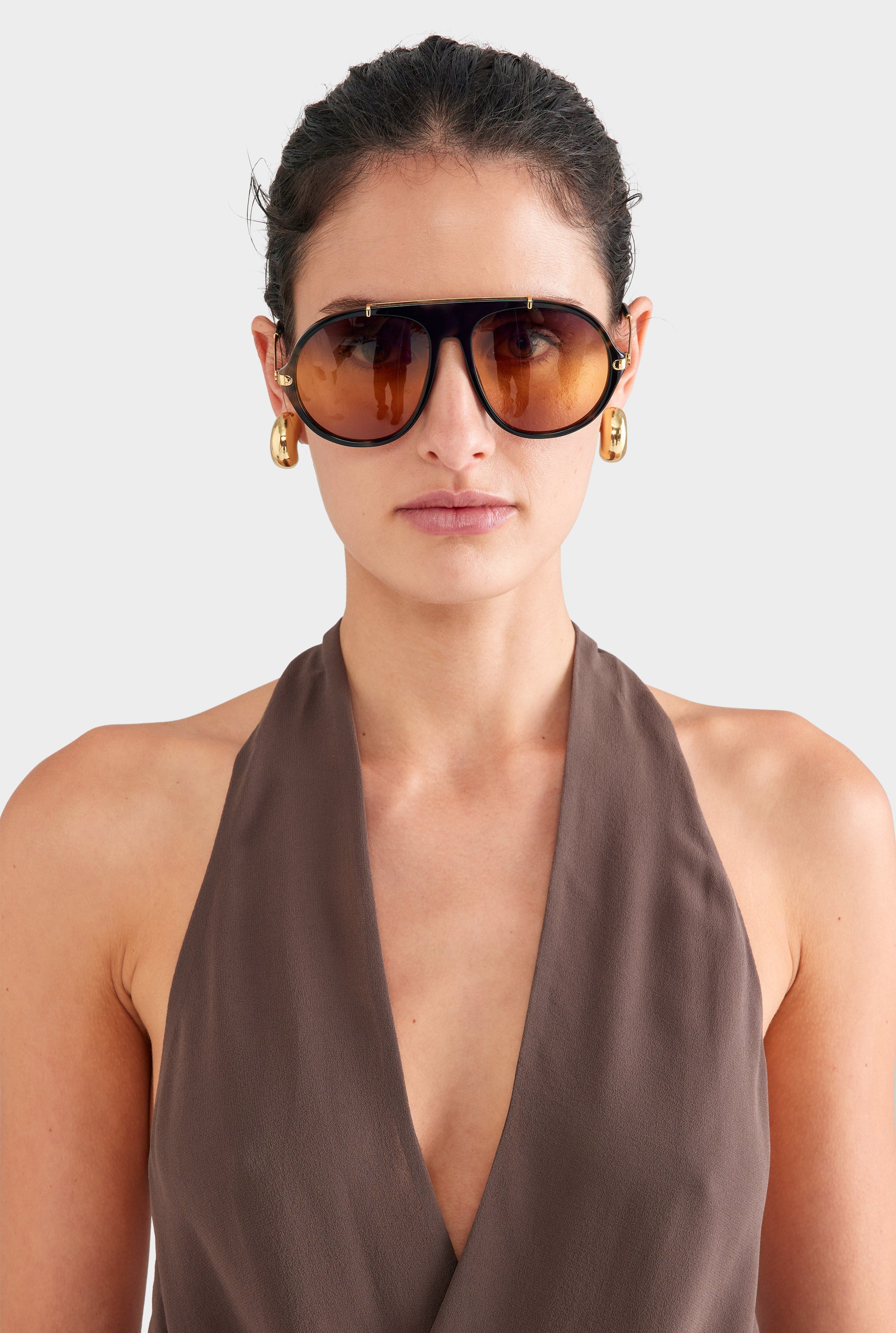 Silk Twist Plunge Top - Chocolate