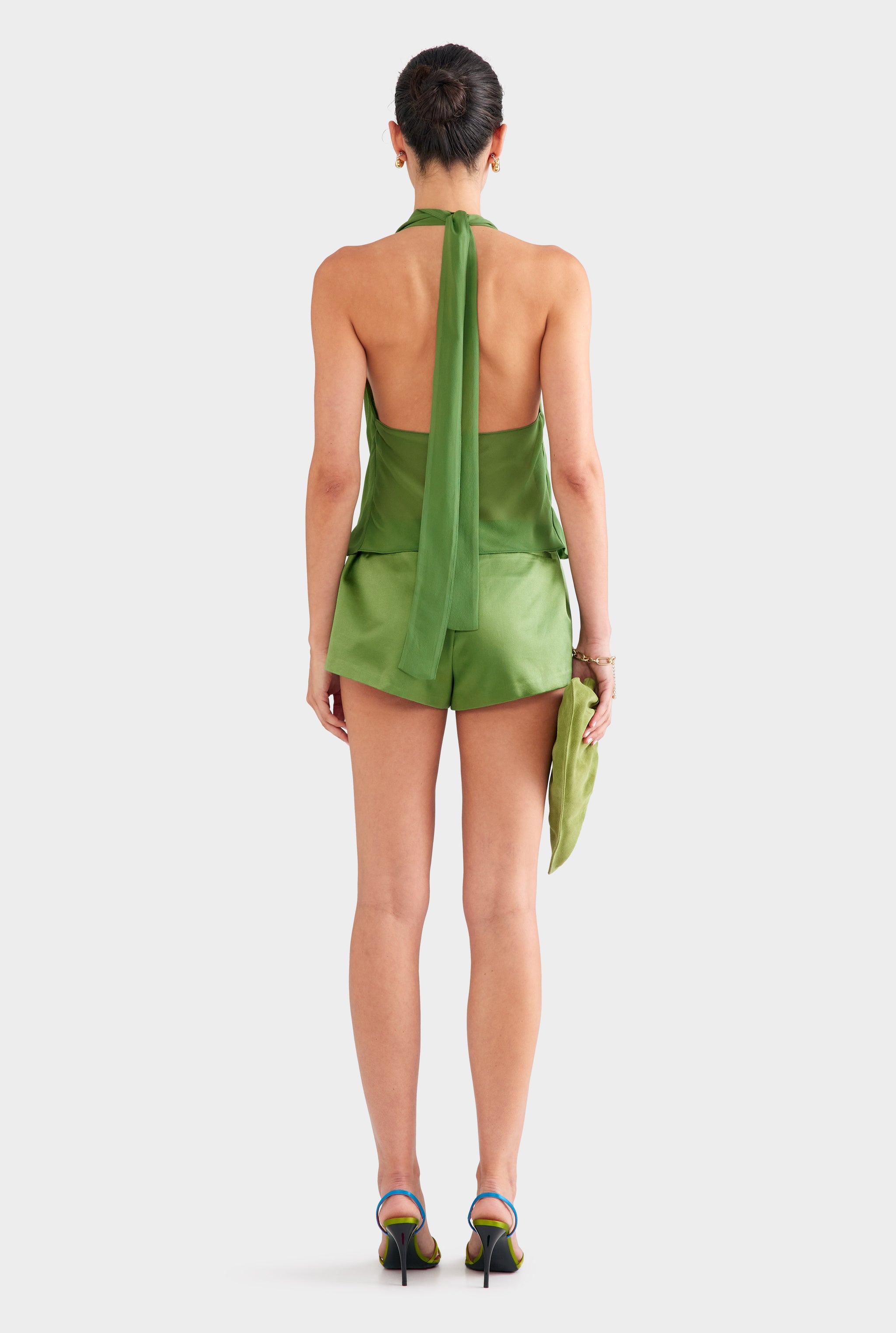 Silk Twist Plunge Top - Ivy Green
