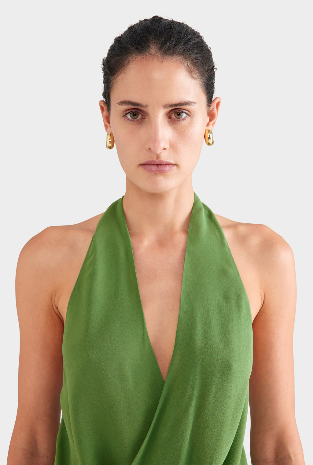 Silk Twist Plunge Top - Ivy Green