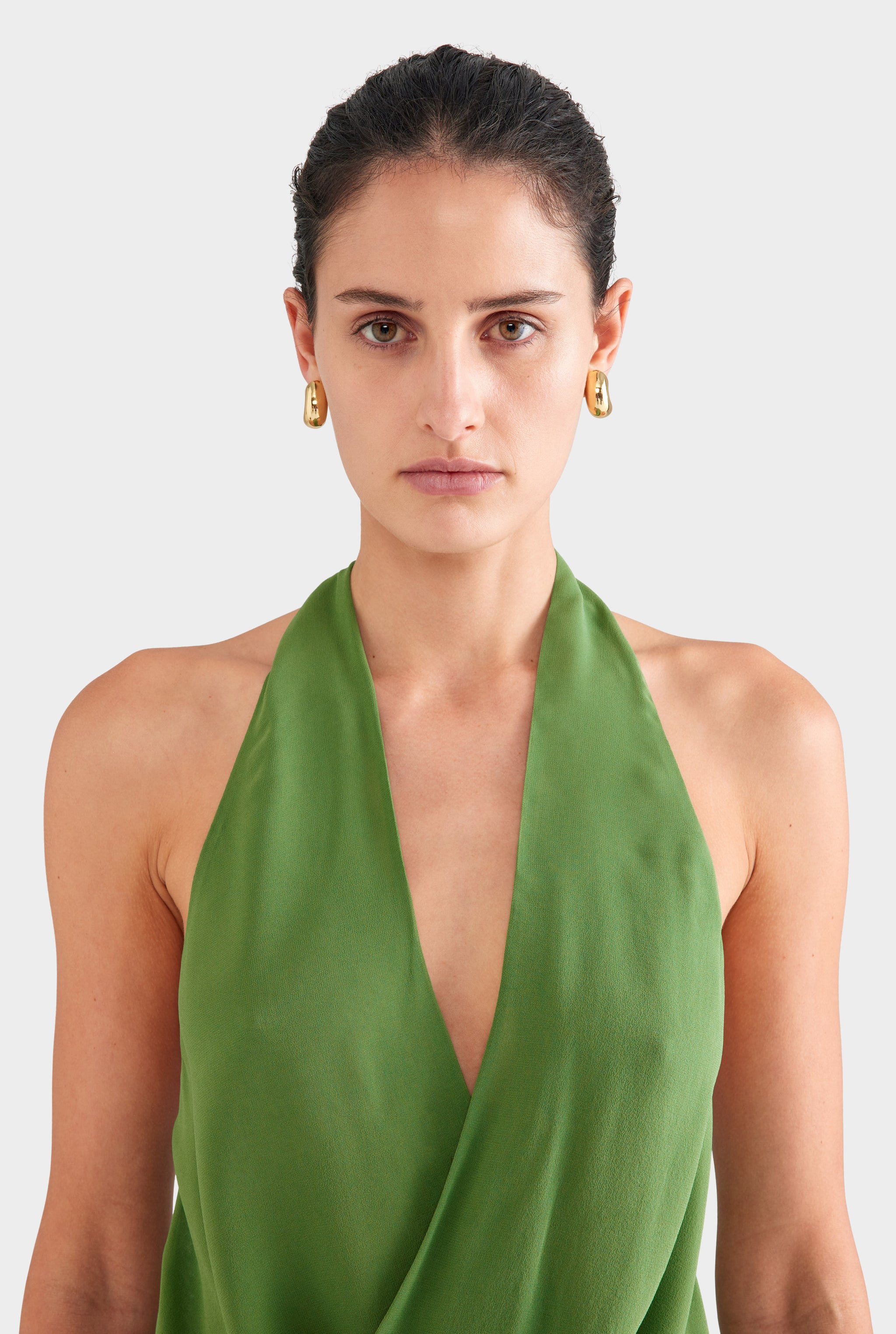 Silk Twist Plunge Top - Ivy Green