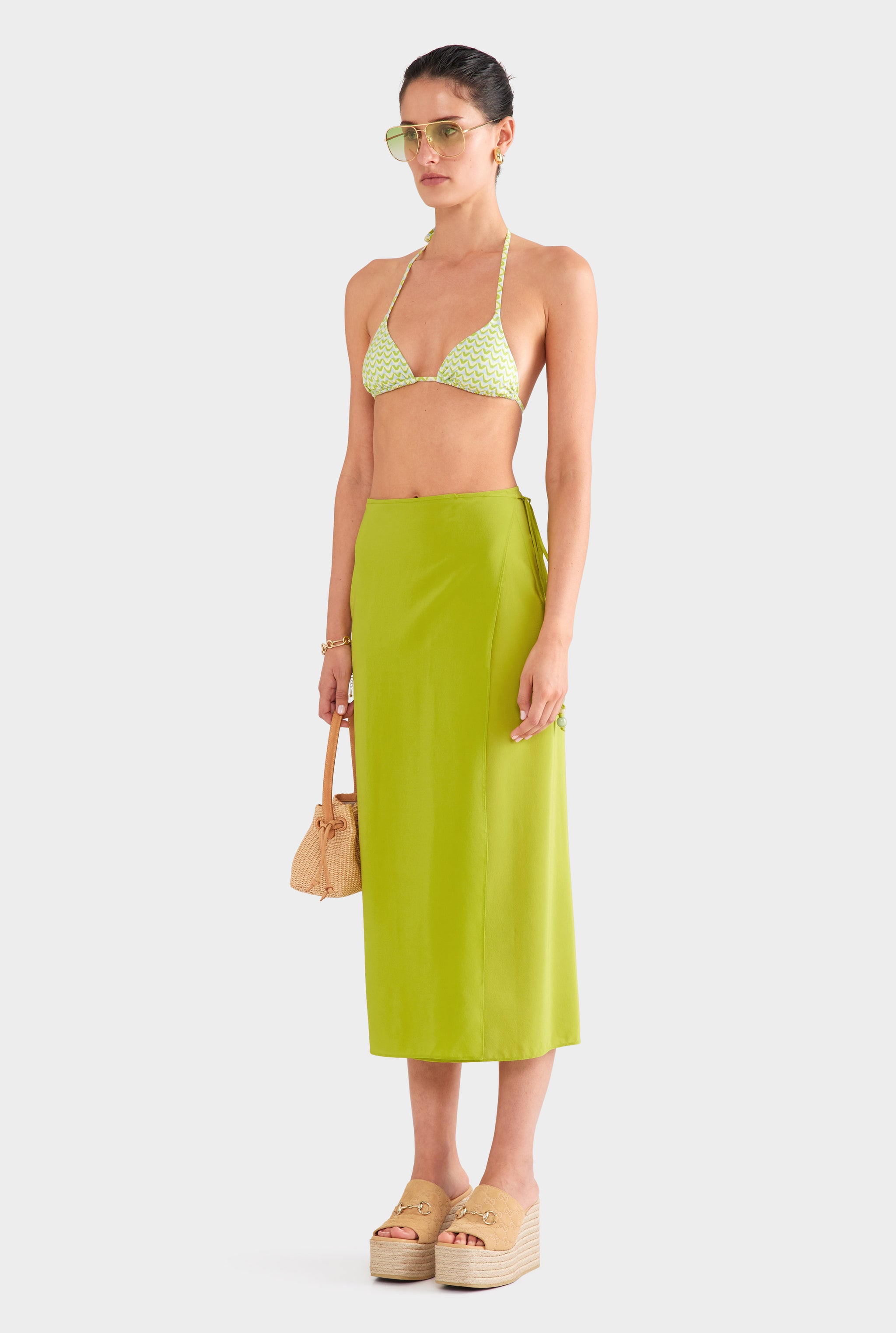 Silk Wrap Skirt - Chartreuse