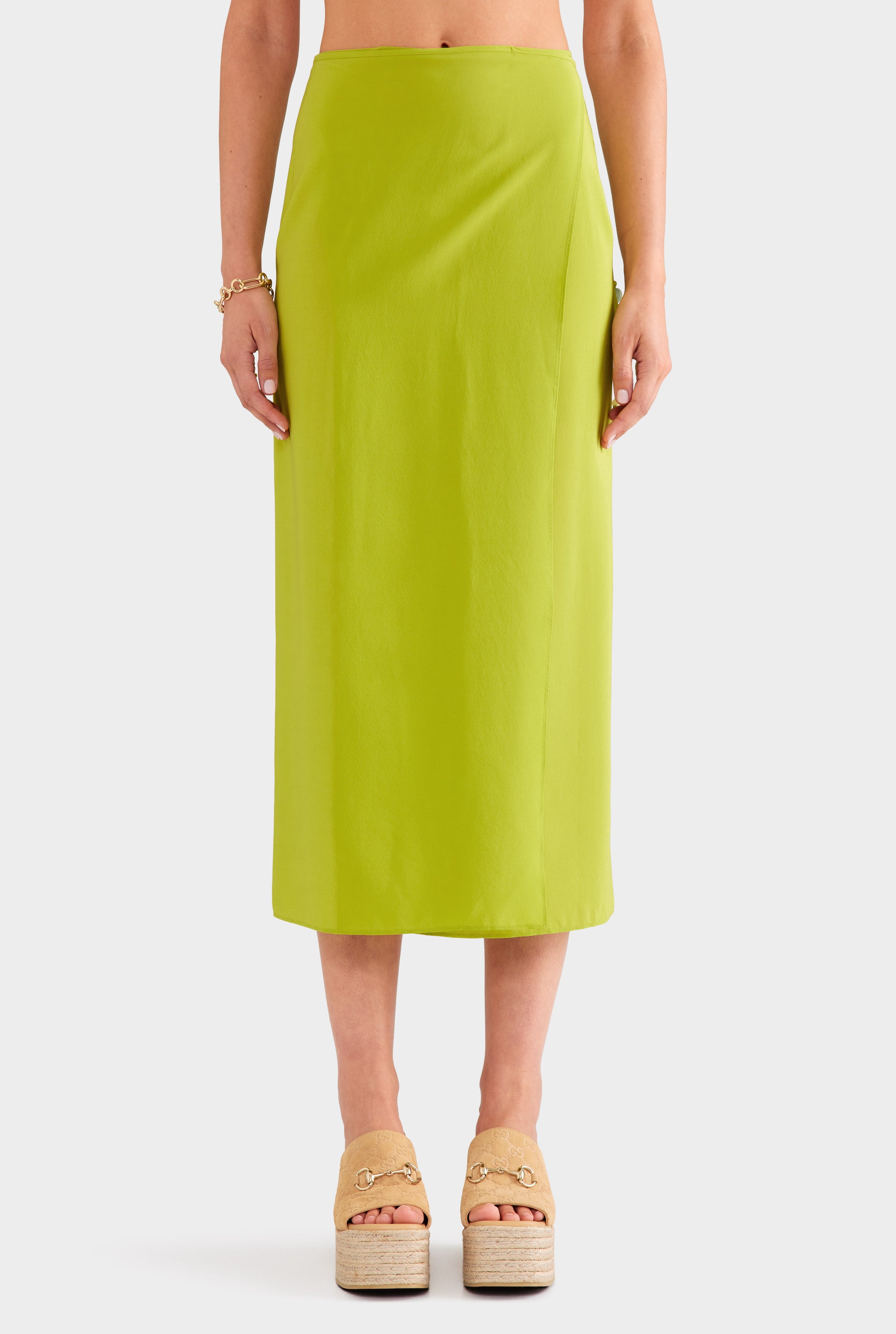 Silk Wrap Skirt - Chartreuse