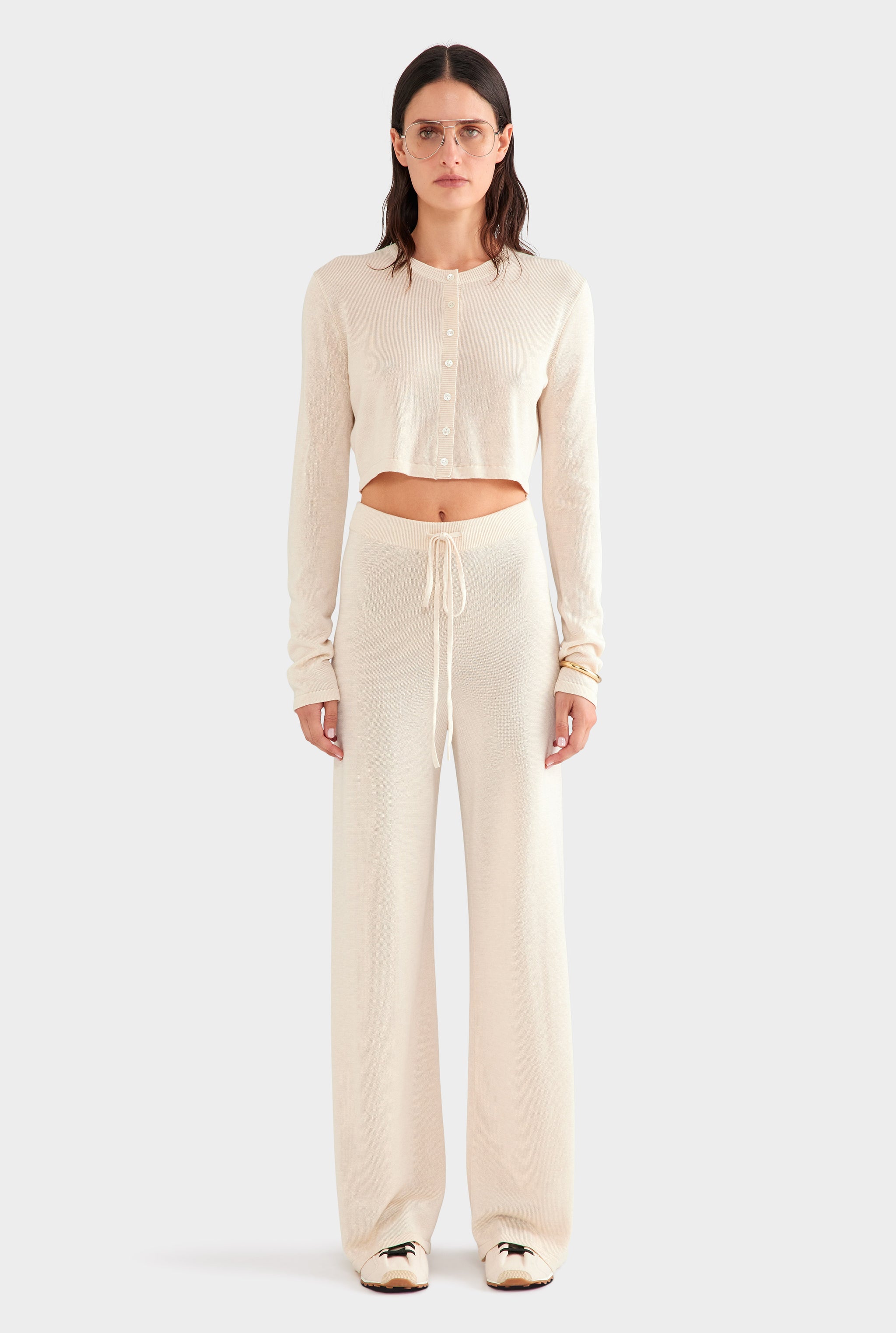 Tencel Silk Knit Crop Cardigan - Sand