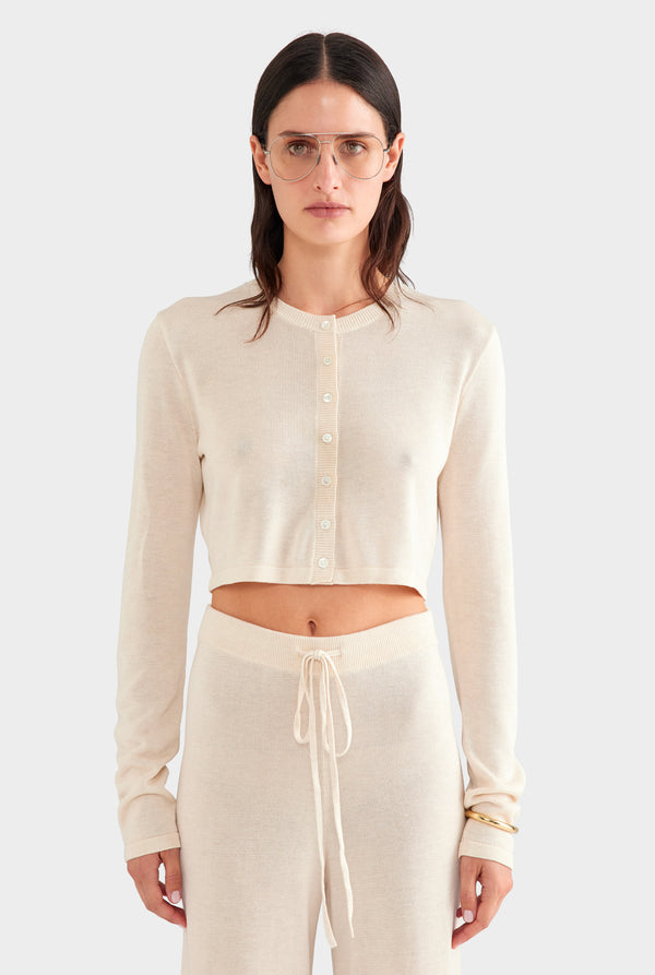 Tencel Silk Knit Crop Cardigan - Sand
