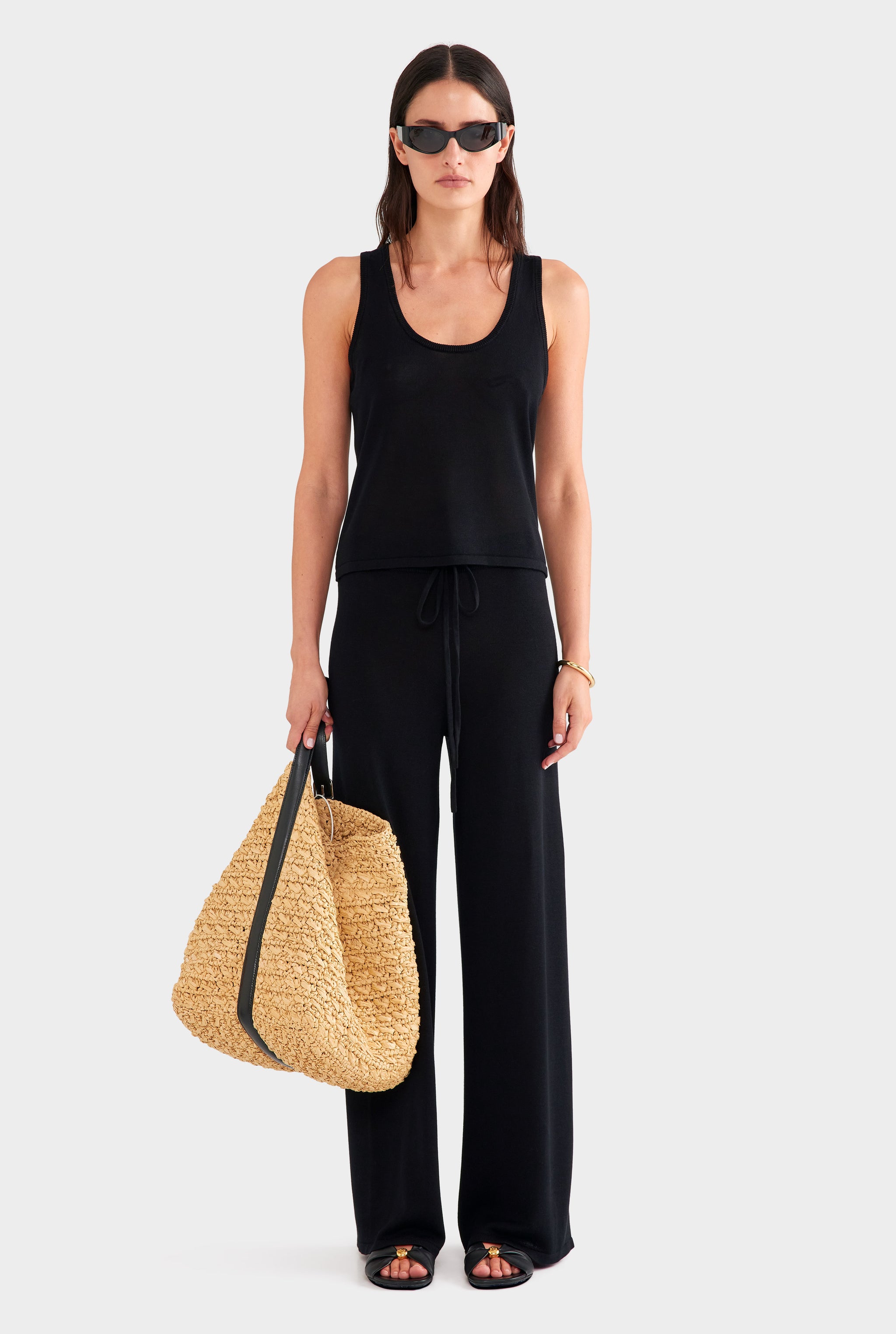 Tencel Silk Knit Scoop Neck Tank - Black