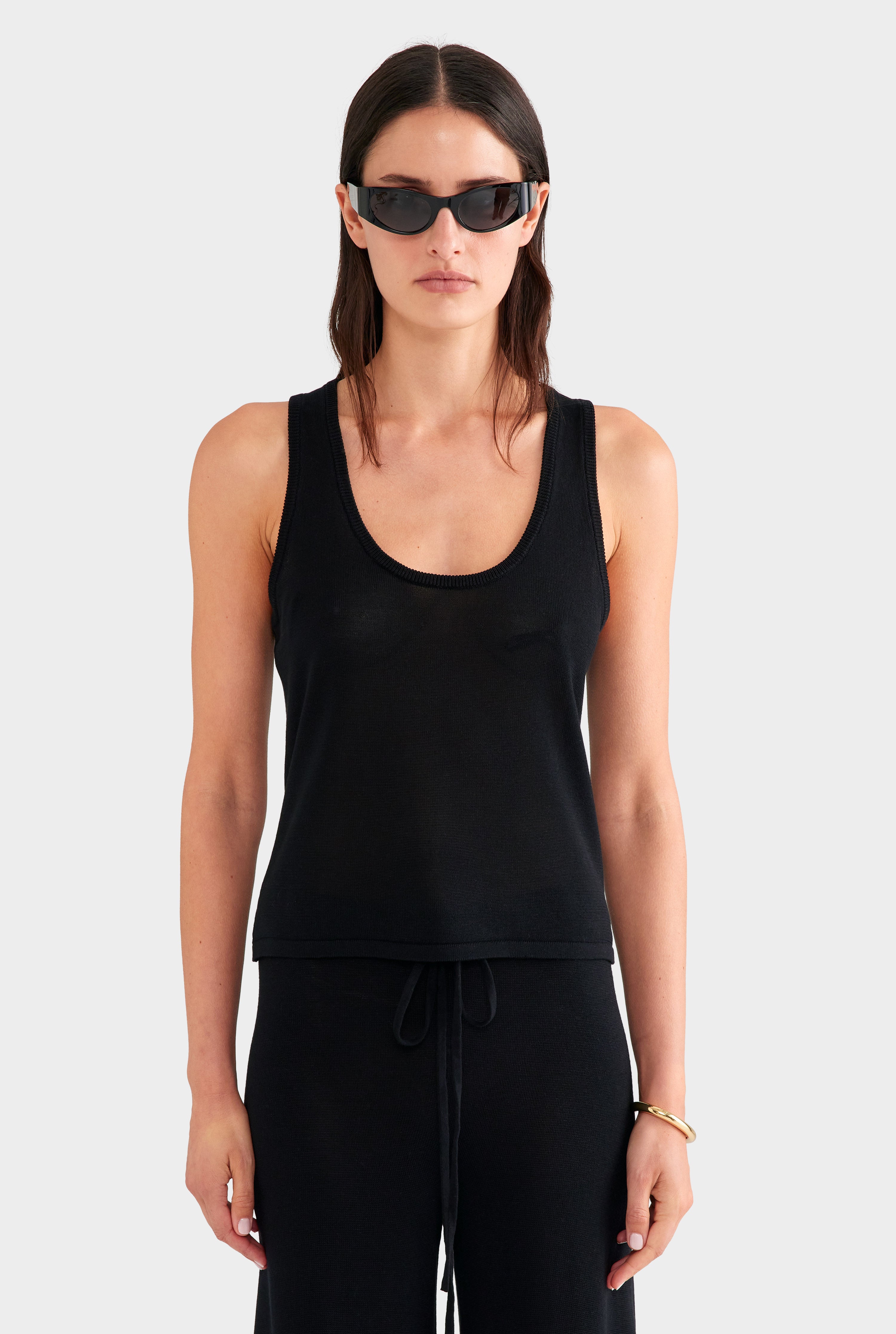 Tencel Silk Knit Scoop Neck Tank - Black