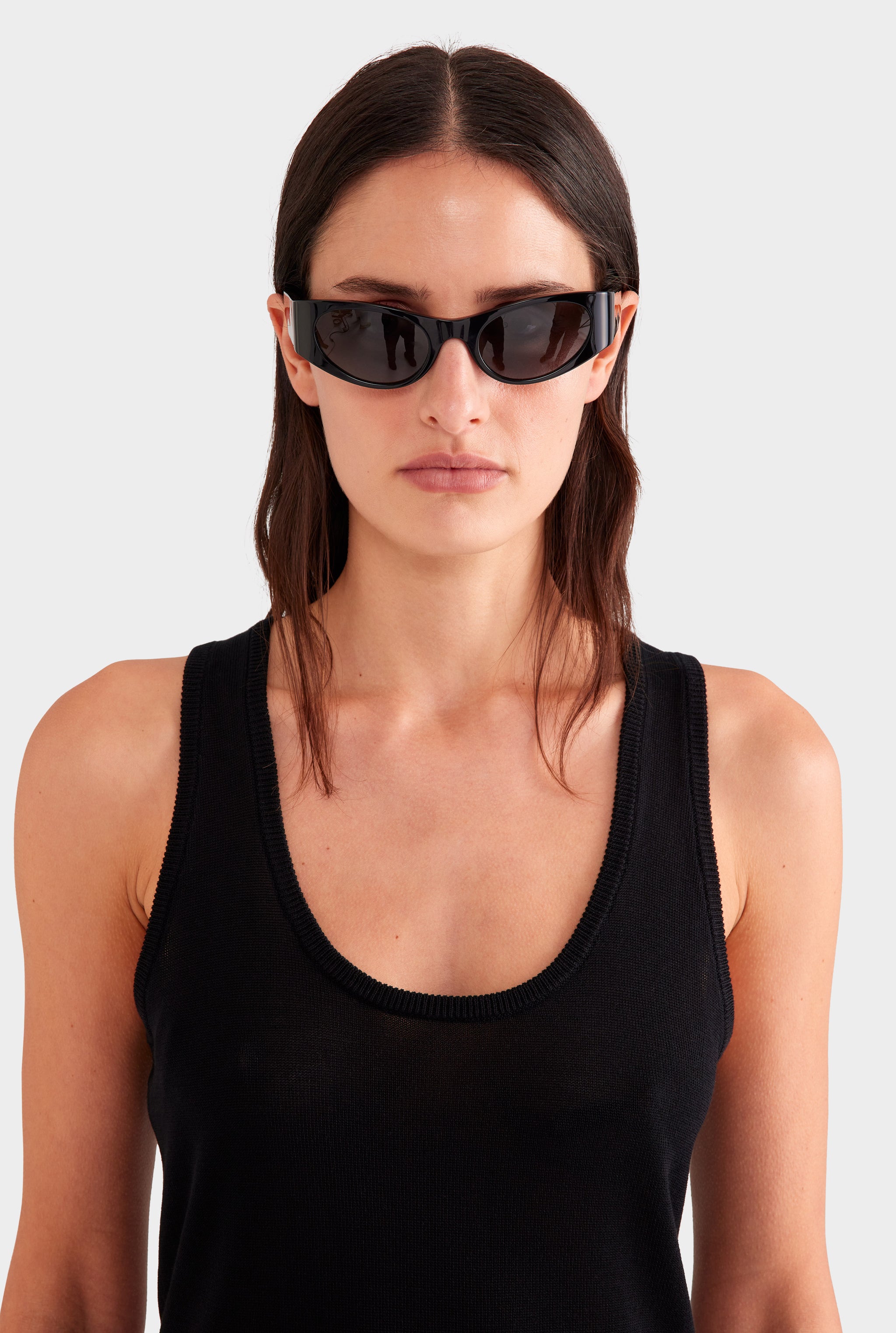 Tencel Silk Knit Scoop Neck Tank - Black