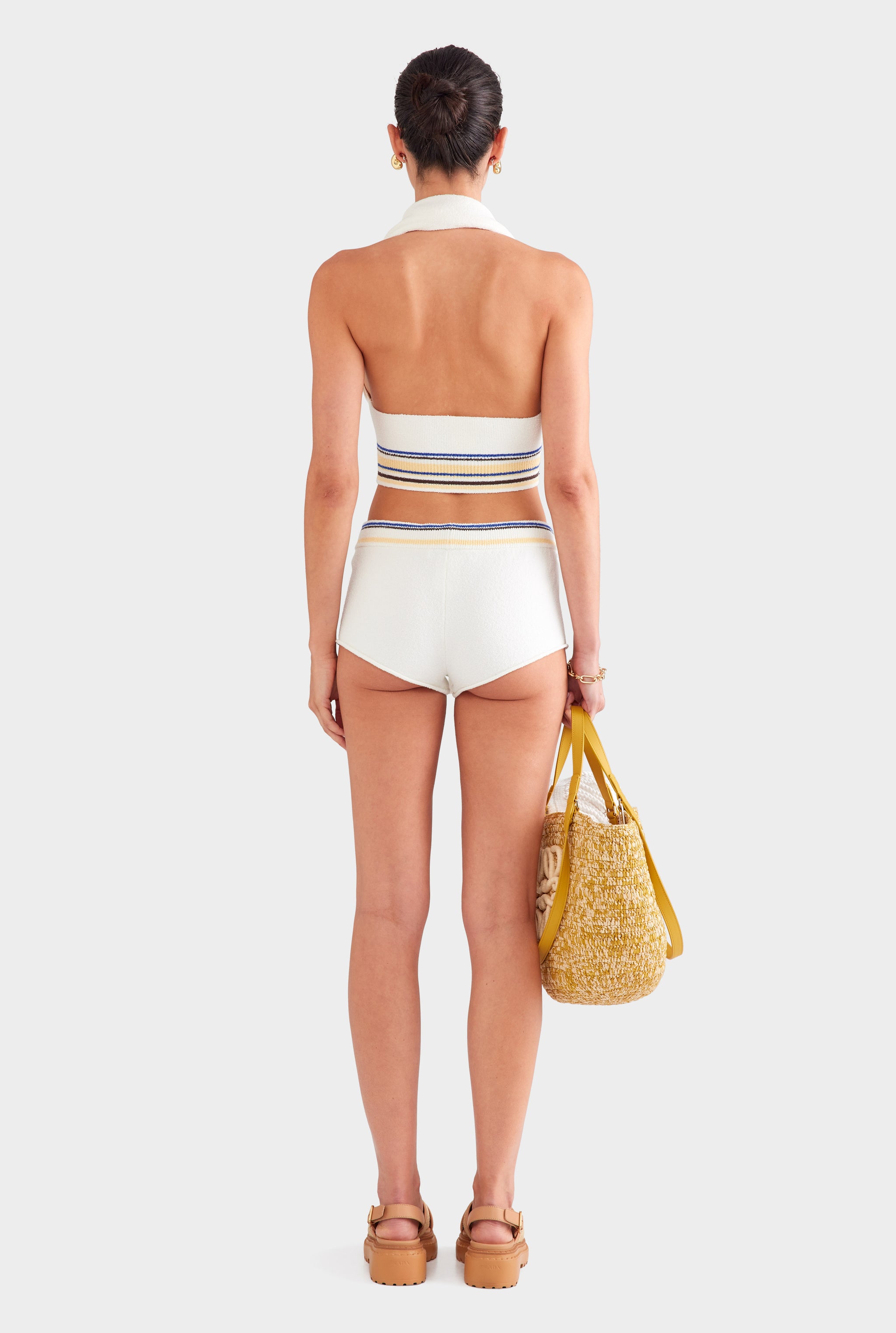 Terry Knit Halter - Off White/Blue/Yellow Stripe