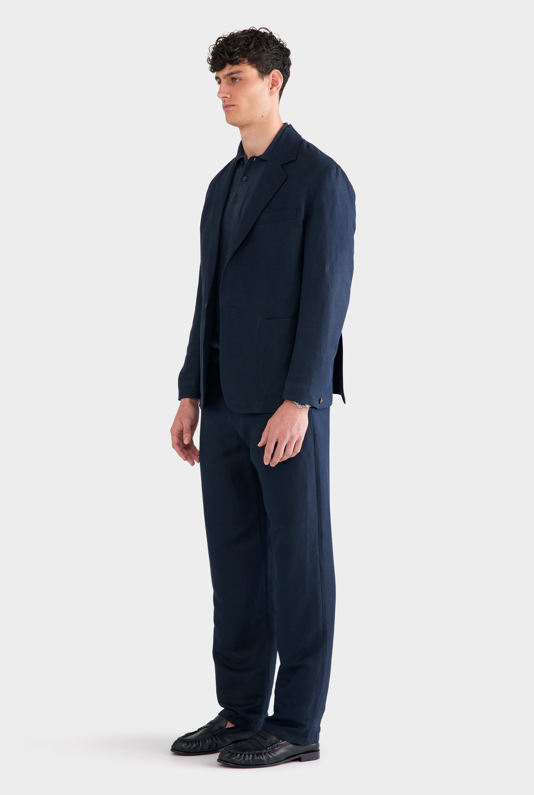 Unstructured Silk Linen Blazer - Navy