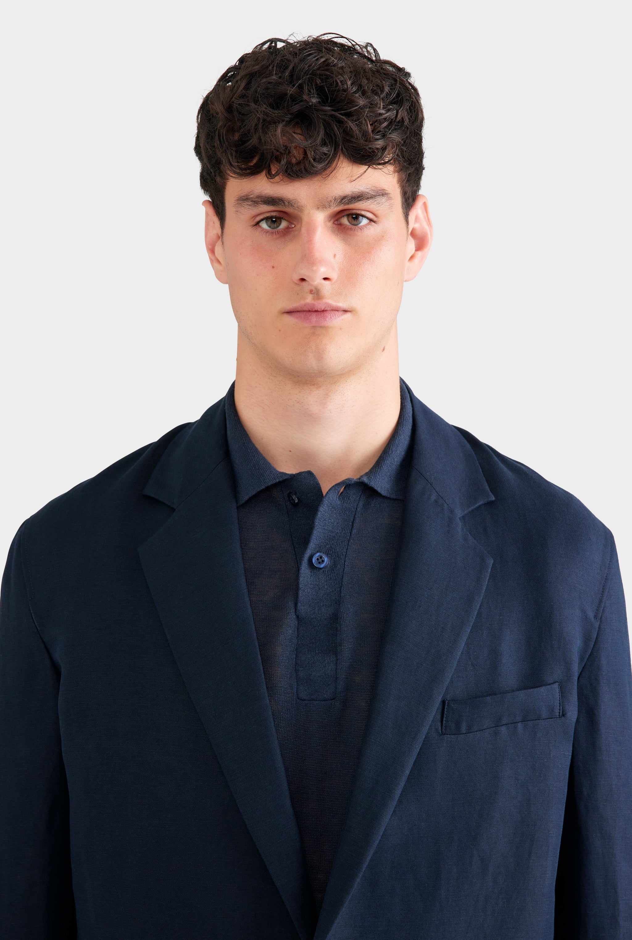 Unstructured Silk Linen Blazer - Navy