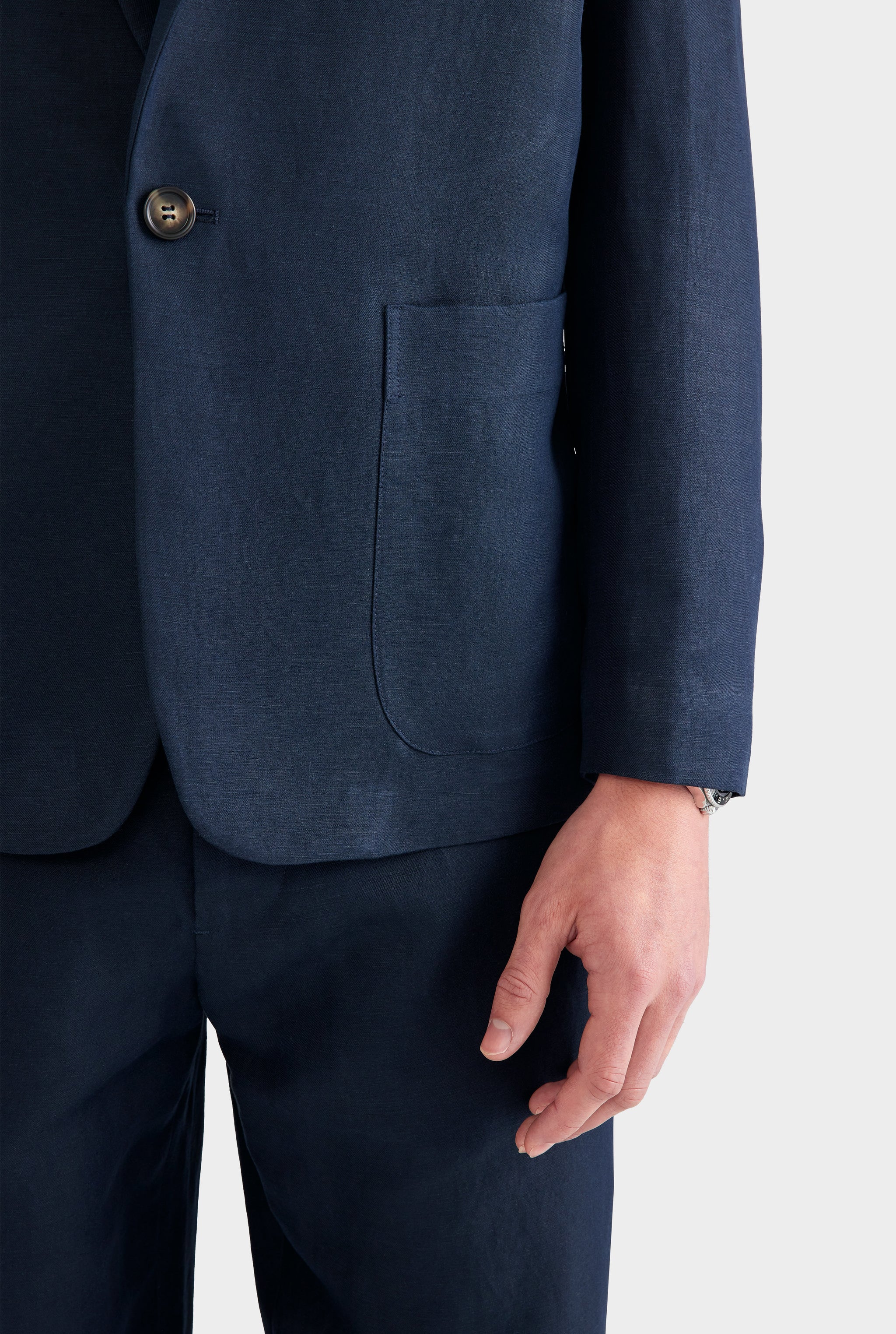 Unstructured Silk Linen Blazer - Navy