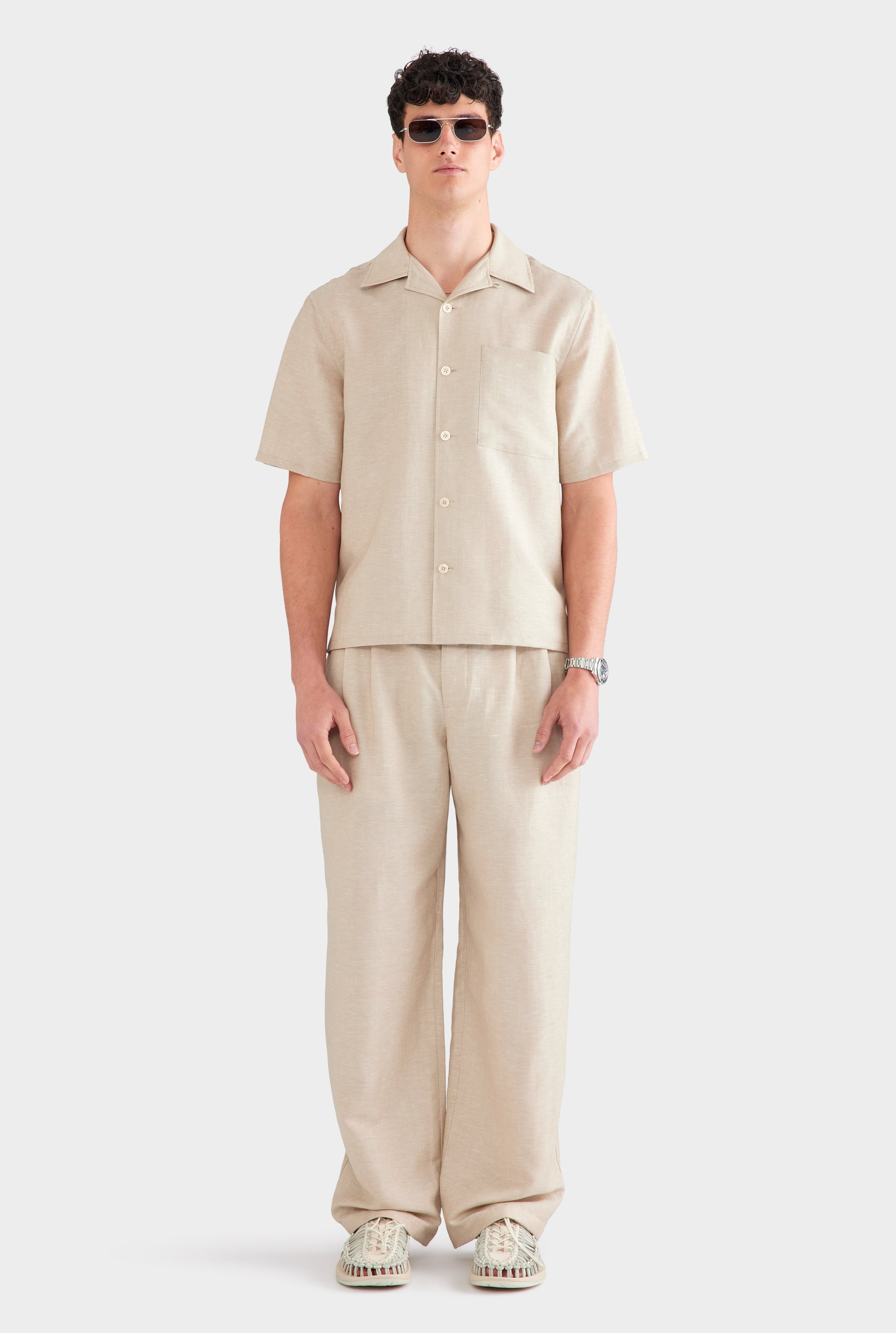 Wool Linen Camp Collar Shirt - Stone