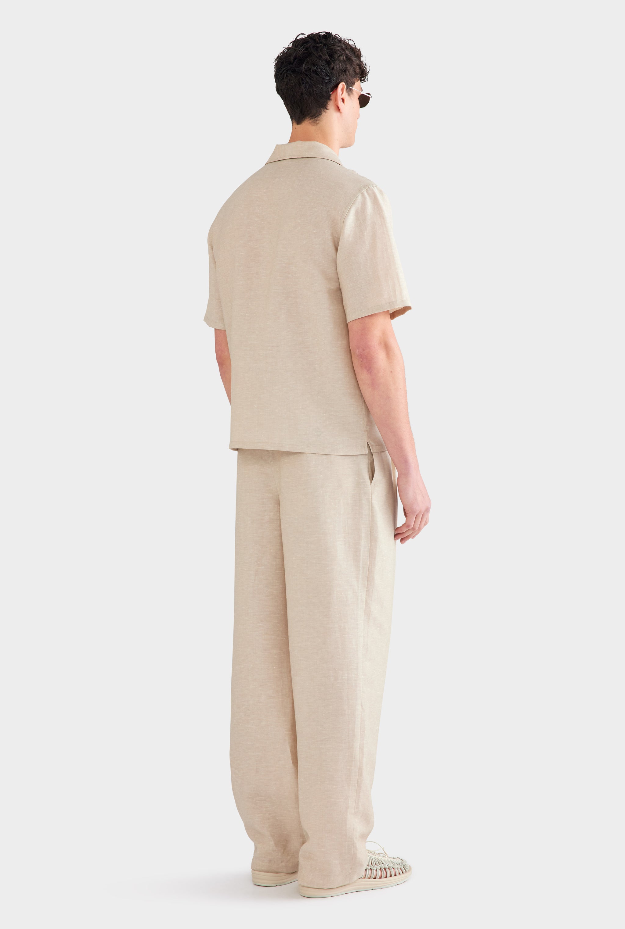 Wool Linen Camp Collar Shirt - Stone