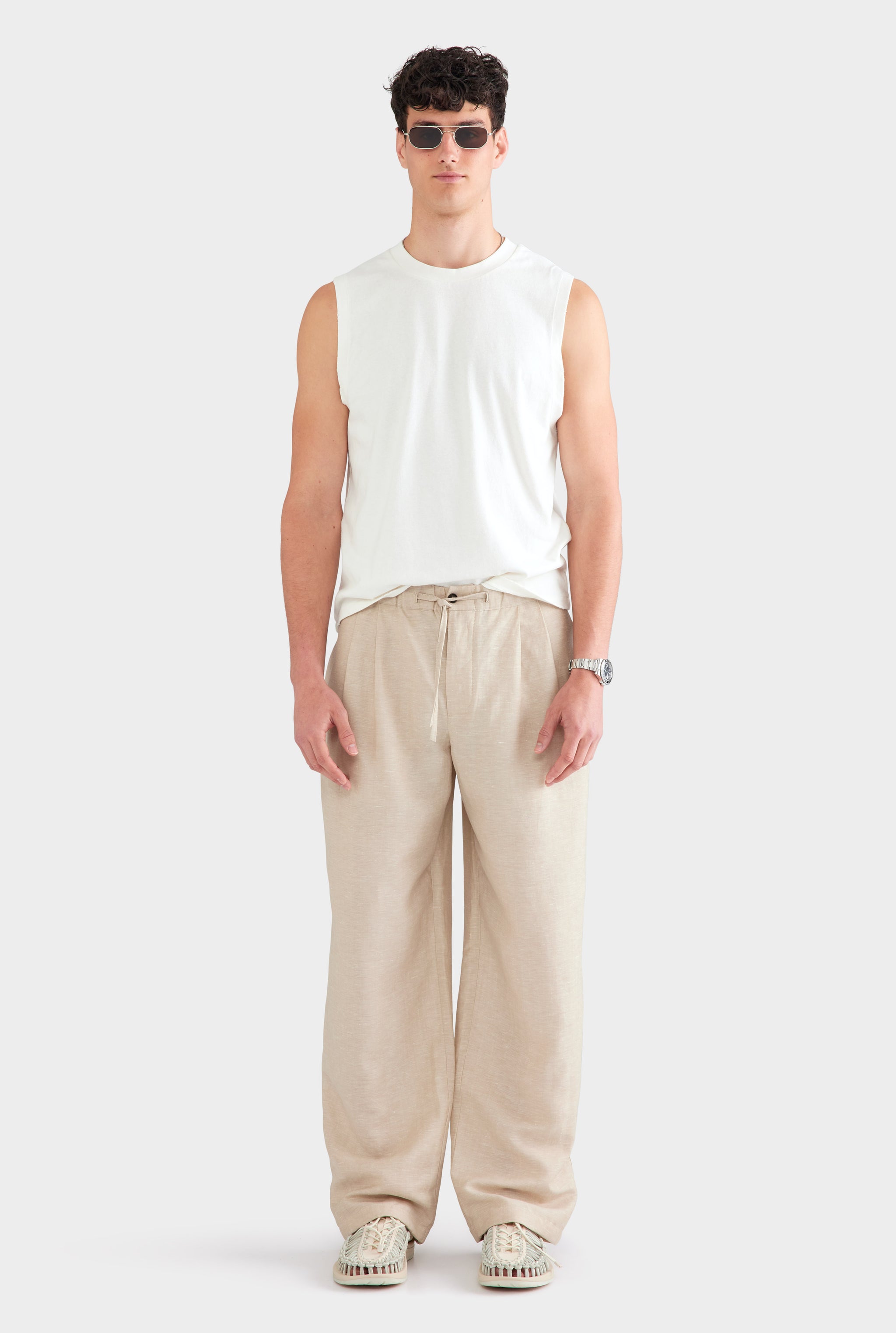 Wool Linen Relaxed Pant - Stone