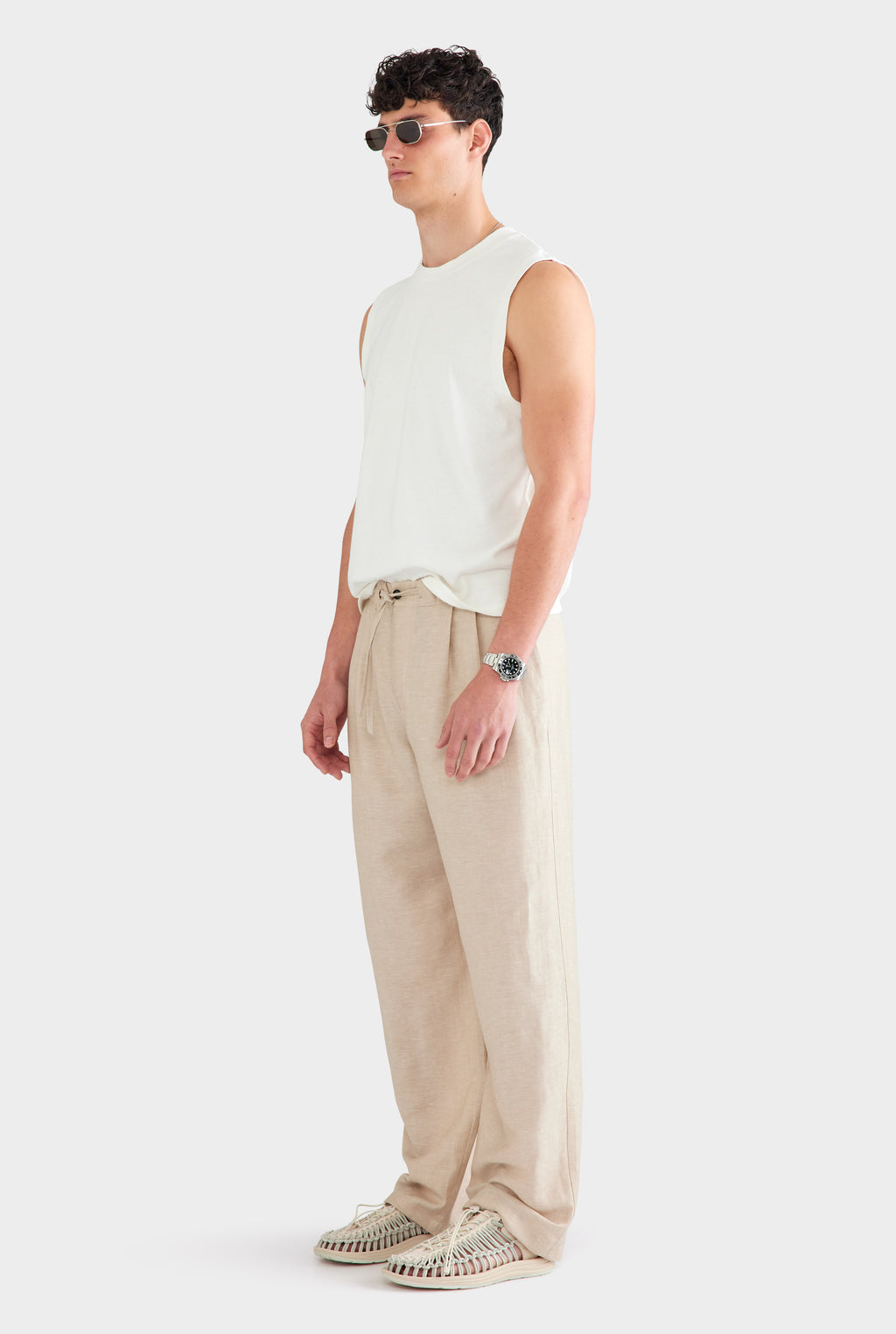 Wool Linen Relaxed Pant - Stone