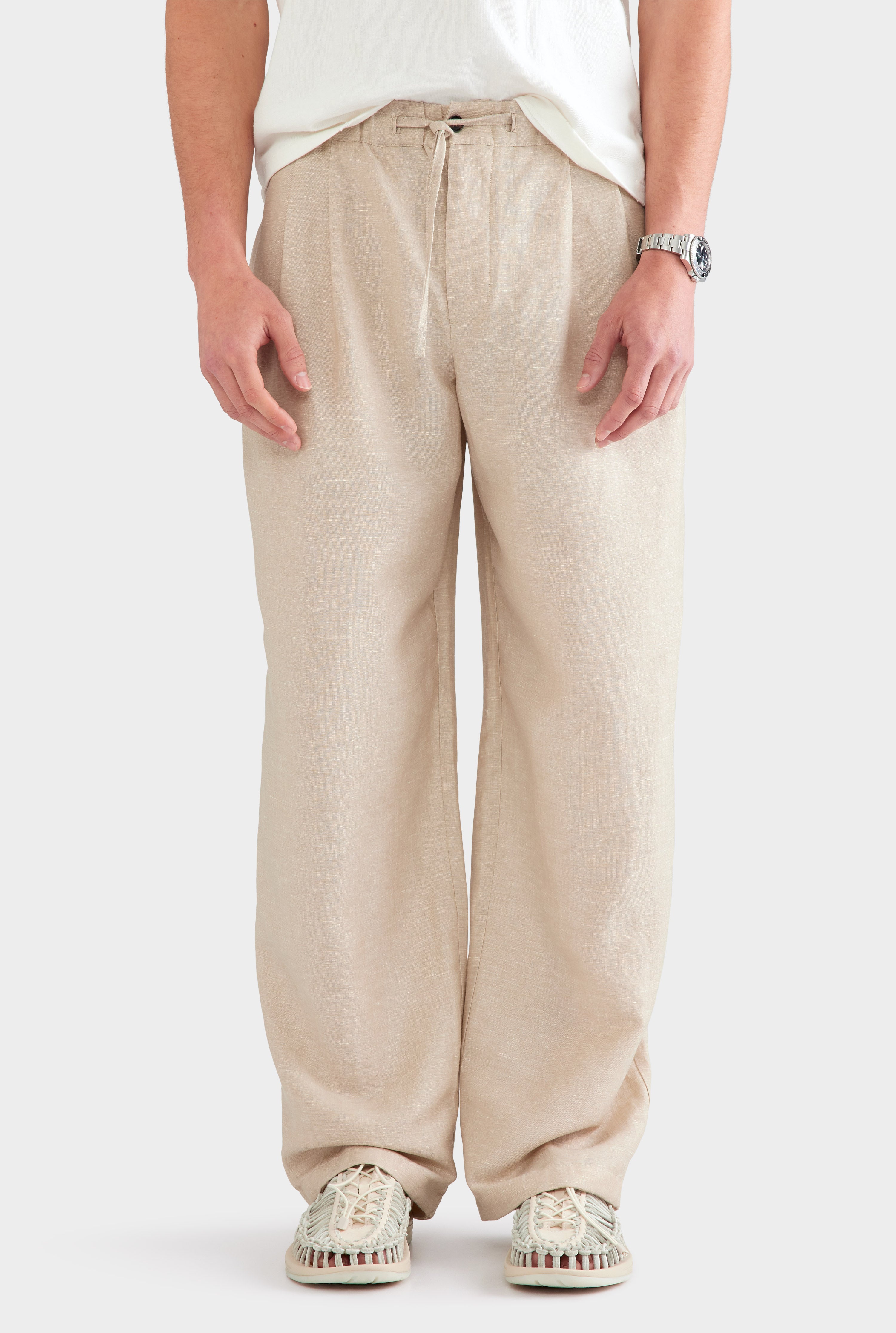 Wool Linen Relaxed Pant - Stone