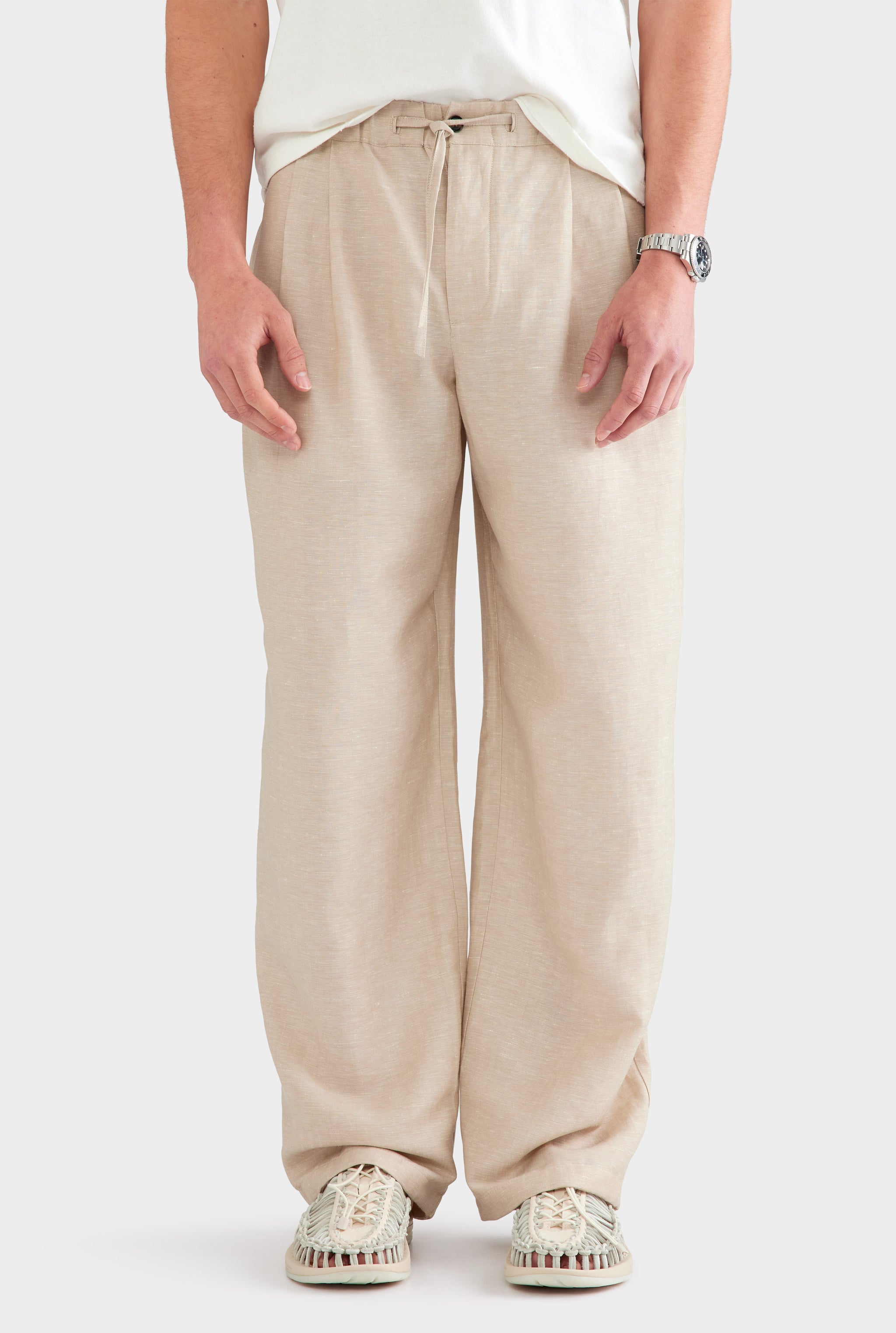 Wool Linen Relaxed Pant - Stone