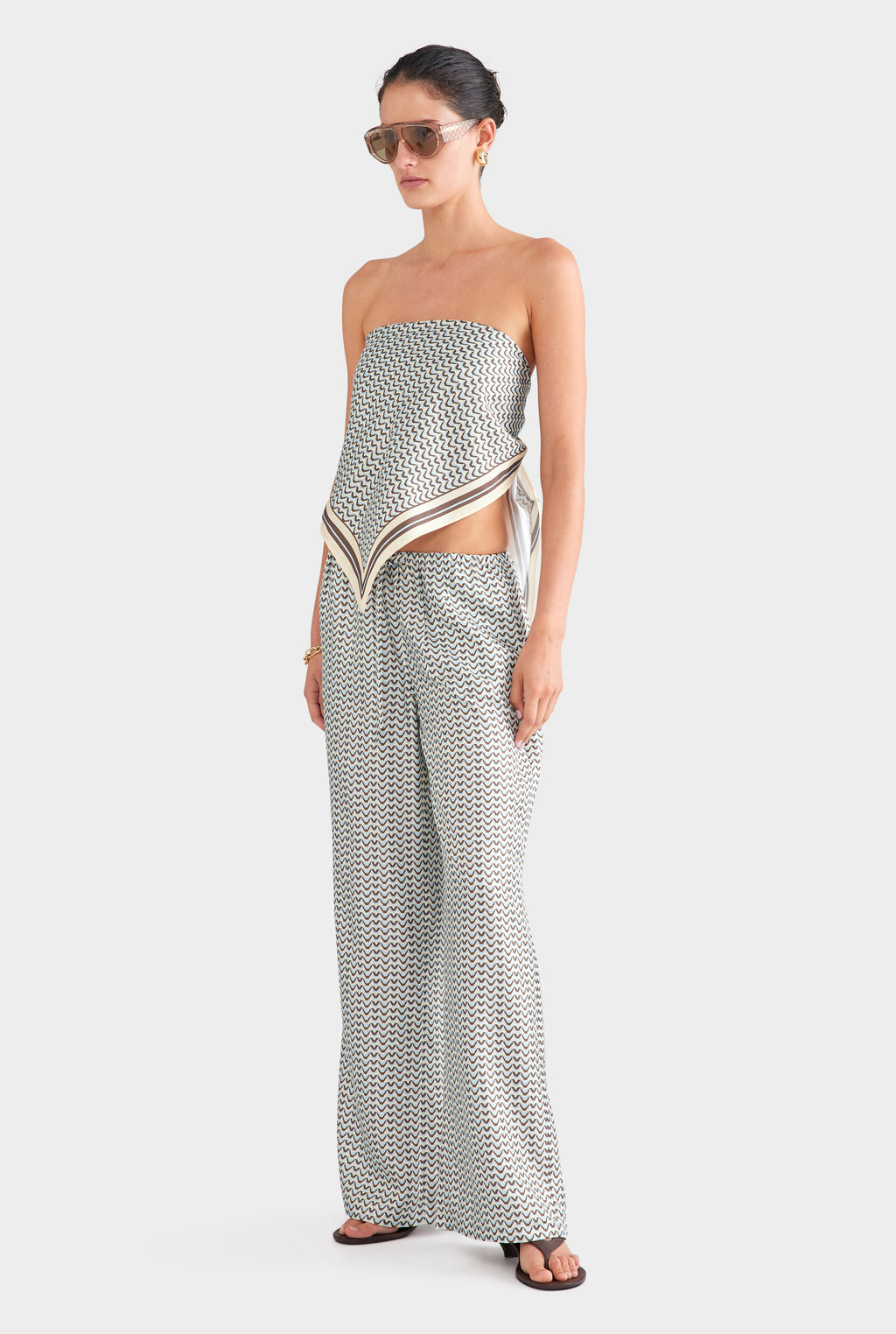 Relaxed Silk Drawstring Pant - Cream/Brown/Blue V Monogram