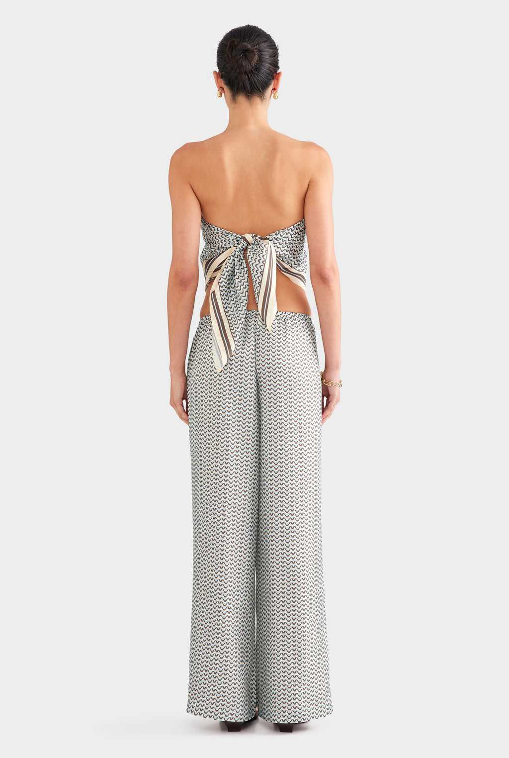 Relaxed Silk Drawstring Pant - Cream/Brown/Blue V Monogram