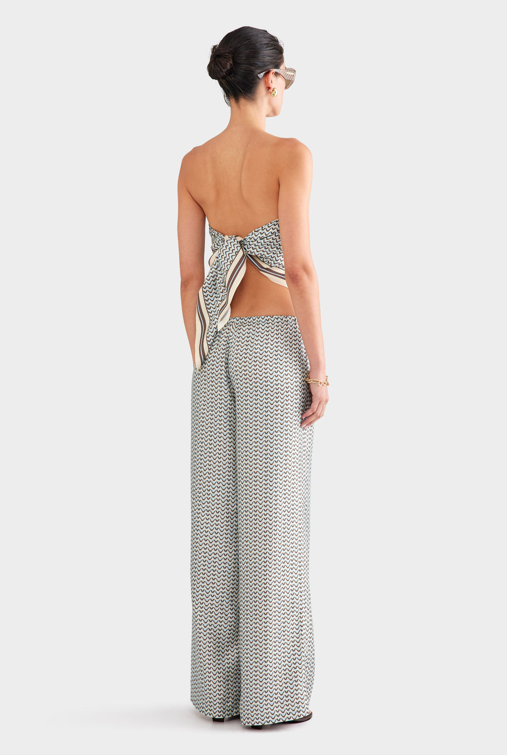Relaxed Silk Drawstring Pant - Cream/Brown/Blue V Monogram