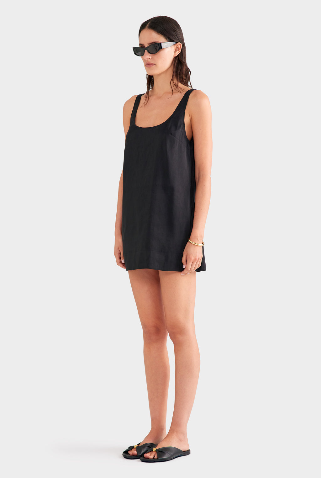 linen shift mini dress Silk Linen Shift Mini Dress Black