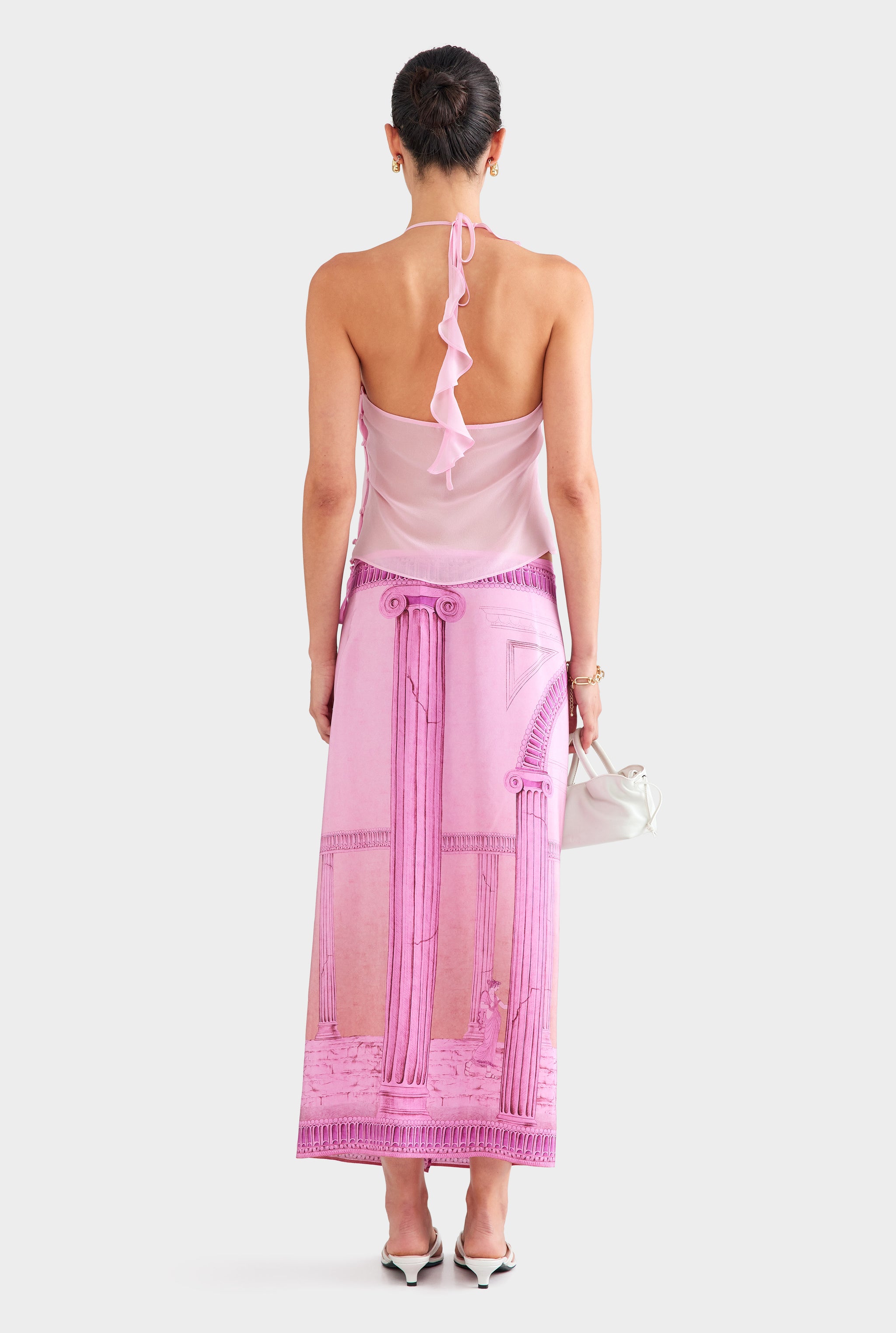 Asymmetric Ruffle Halter Top - Pink