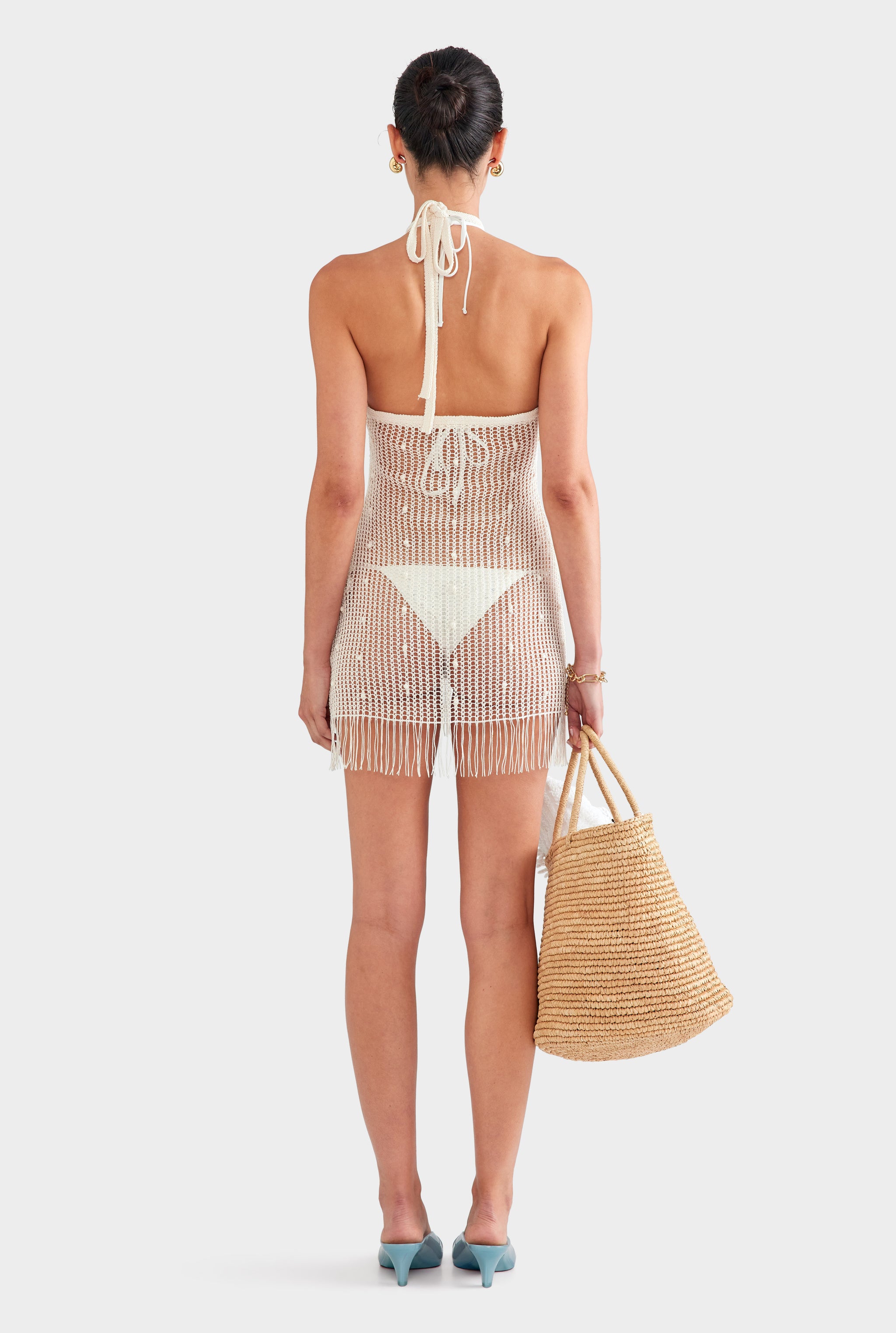 Cord Crochet Halter Mini Dress - Off White