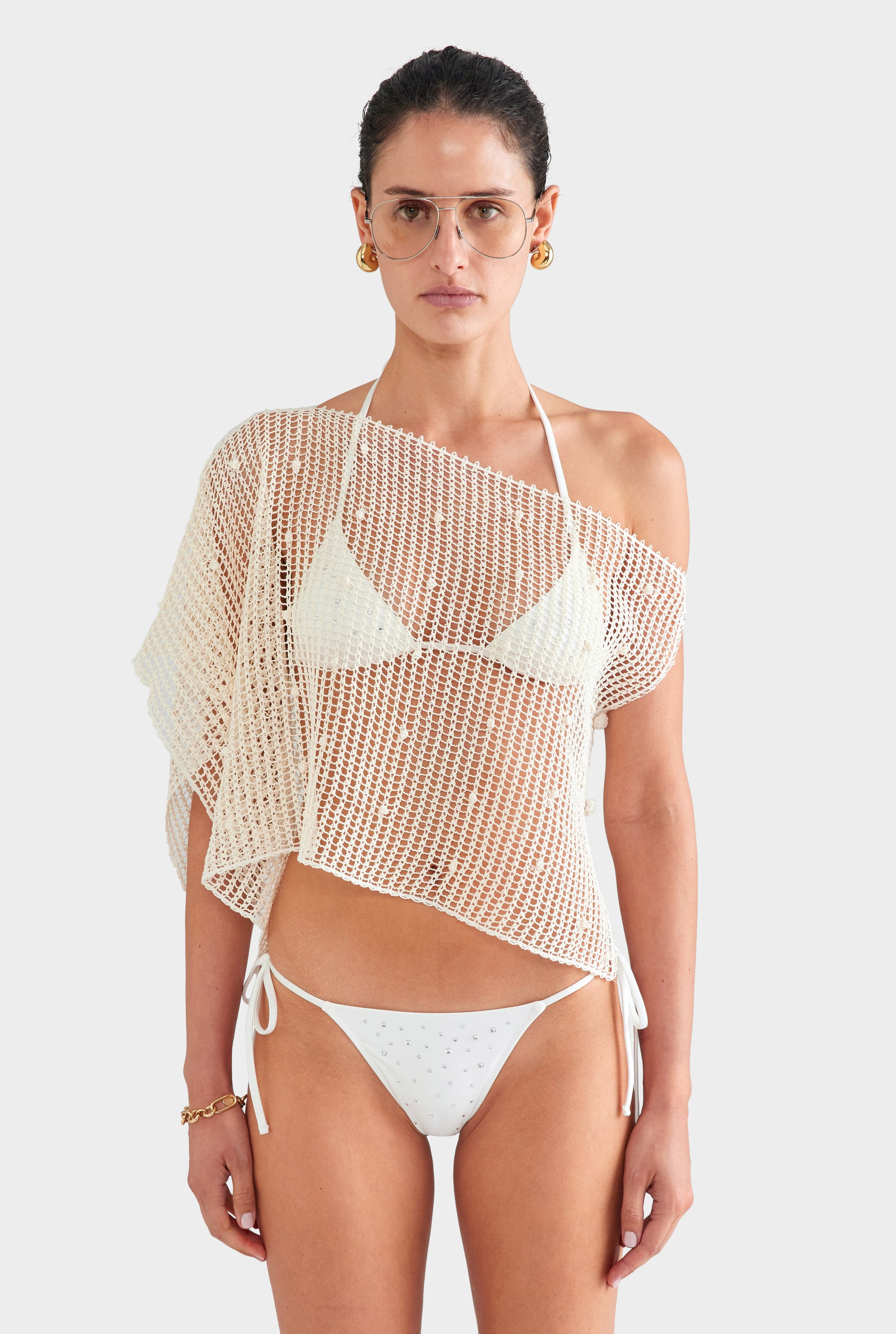 Cord Crochet Poncho - Off White