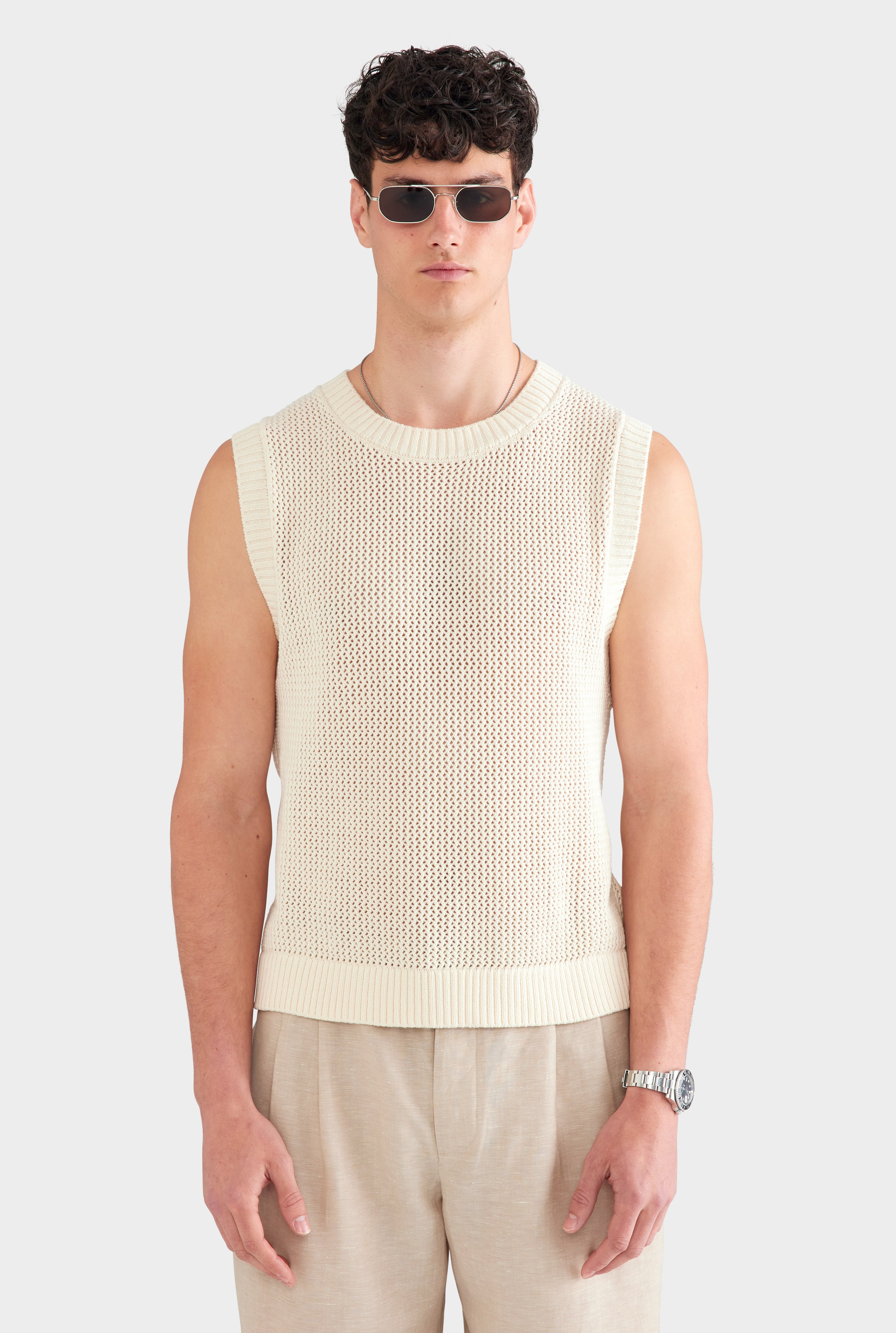 Crochet Knit Tank - Cream