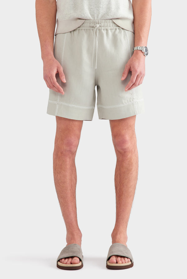 Crochet Stitch Linen Short - Fog/White