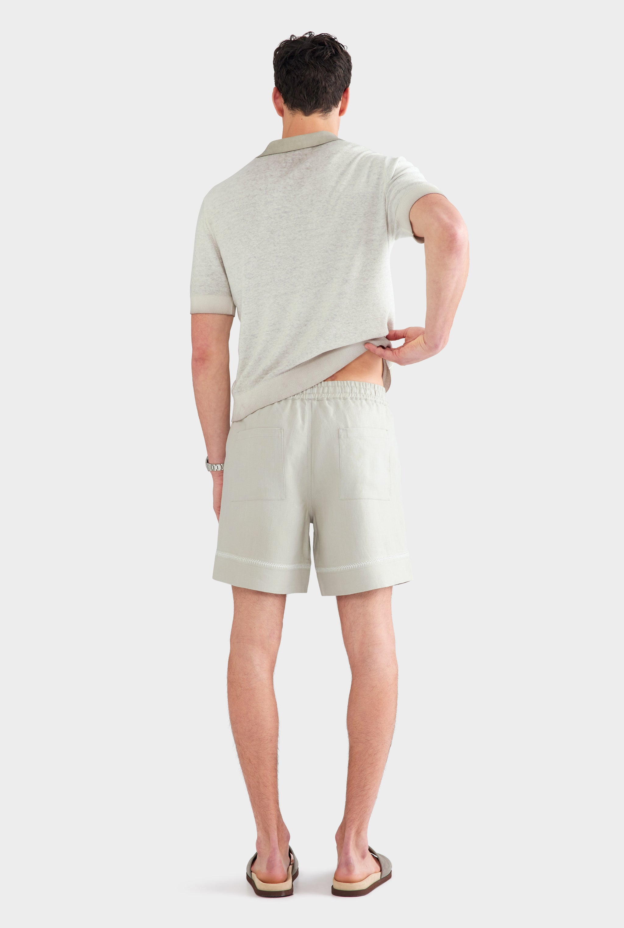 Crochet Stitch Linen Short - Fog/White