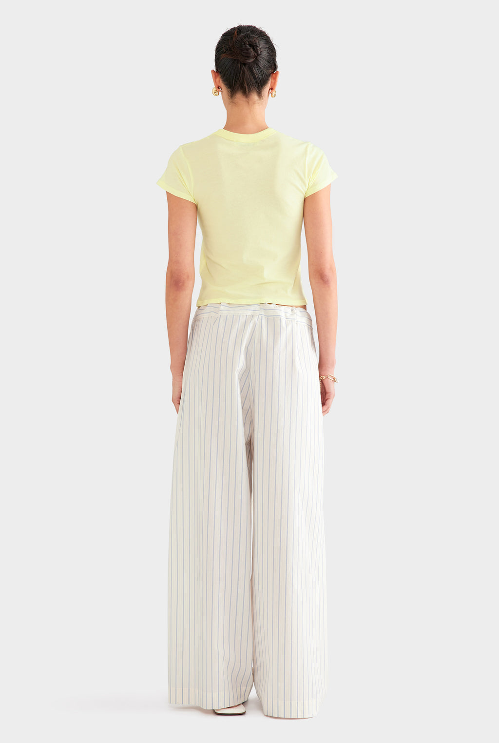 Stripe Cotton Paperbag Pant - Off White/Blue Stripe