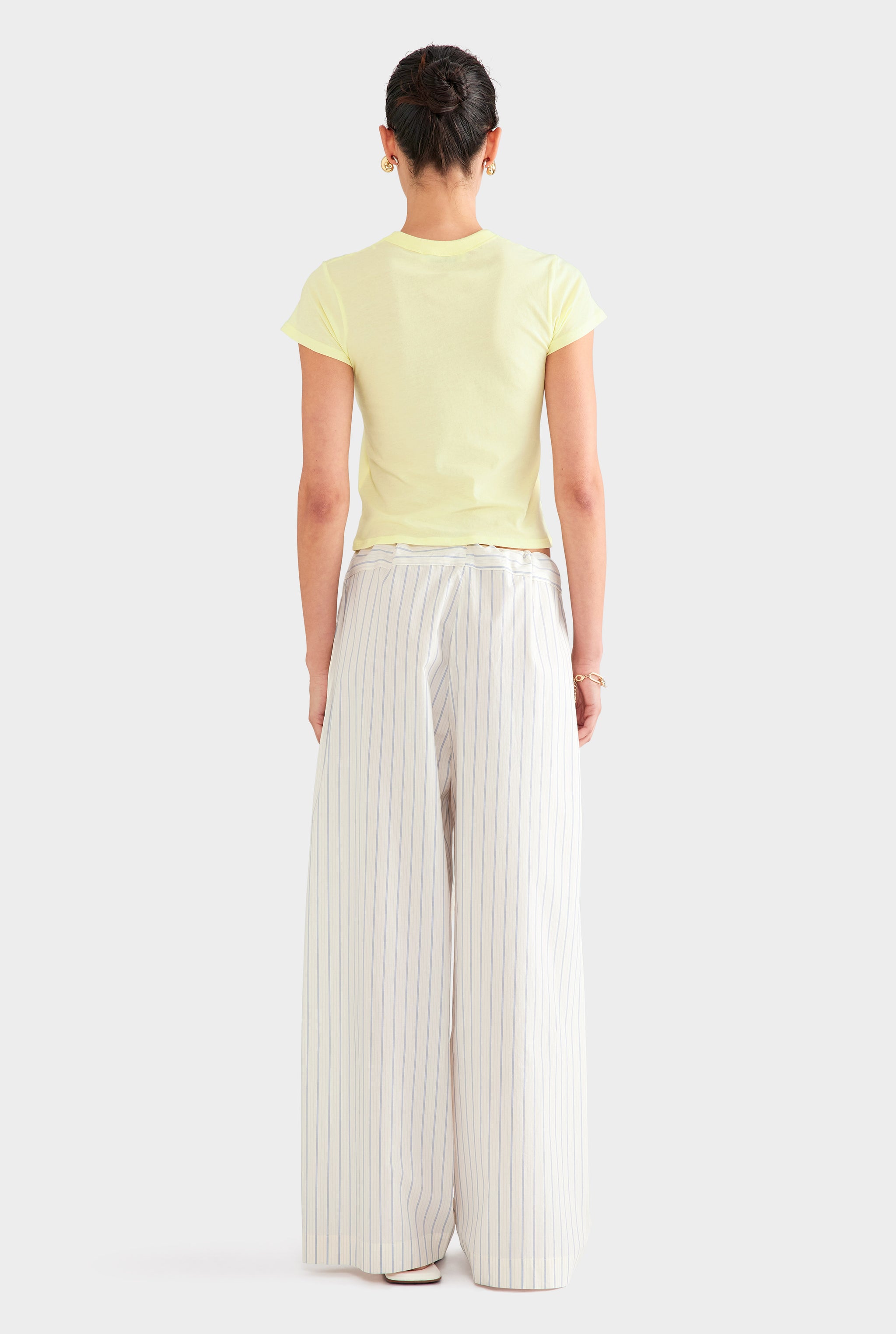 Stripe Cotton Paperbag Pant - Off White/Blue Stripe