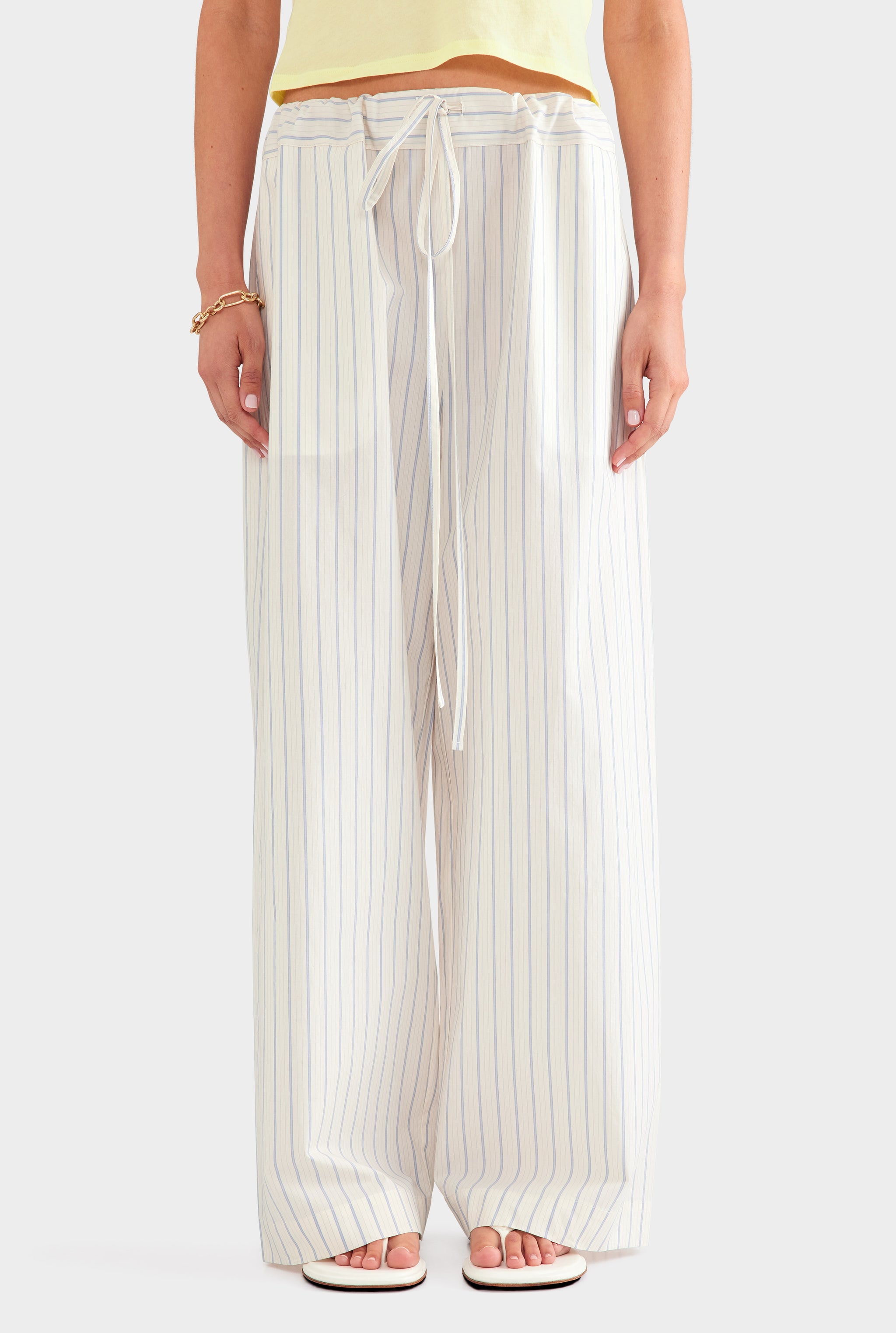 Stripe Cotton Paperbag Pant - Off White/Blue Stripe