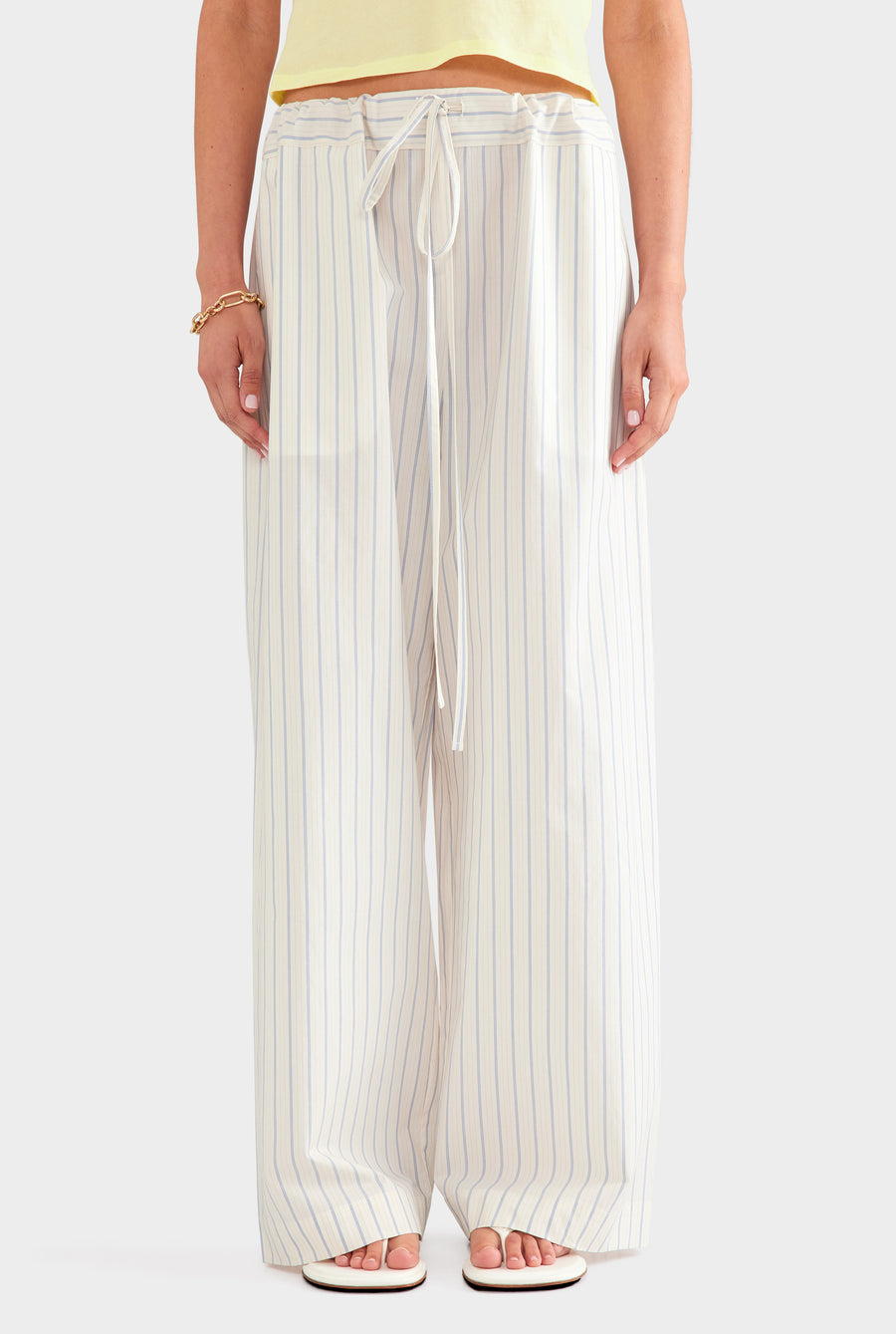 Stripe Cotton Paperbag Pant - Off White/Blue Stripe