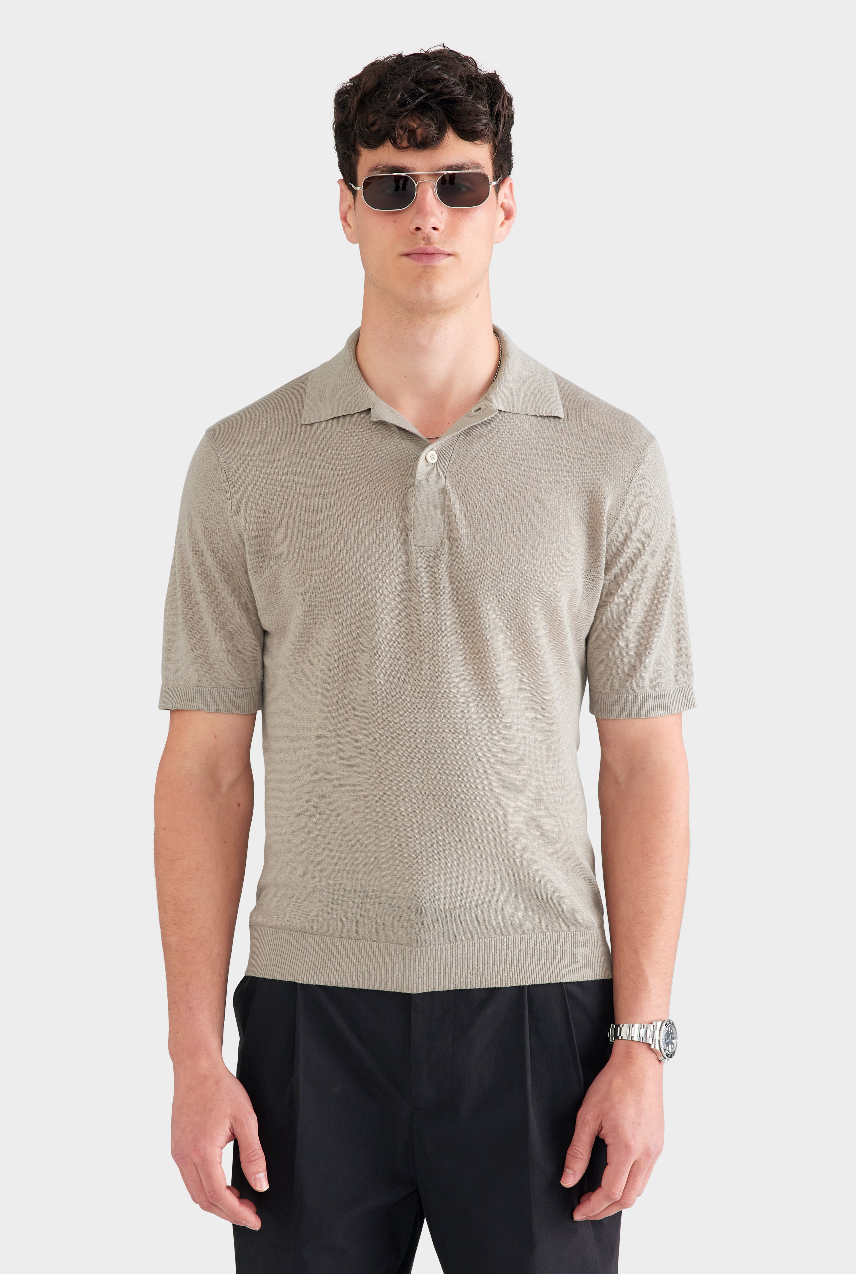 Linen Knit Polo - Stone