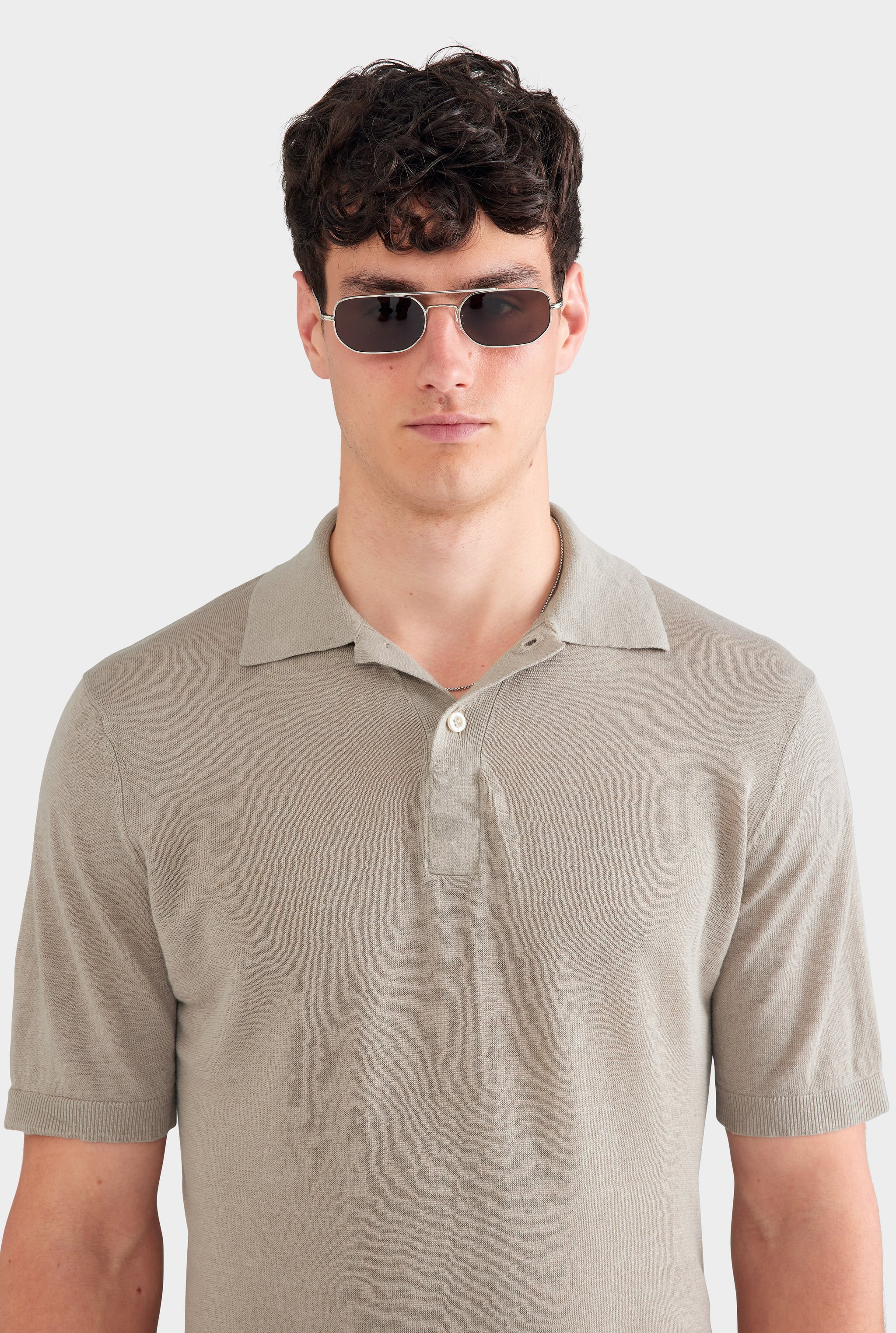 Linen Knit Polo - Stone